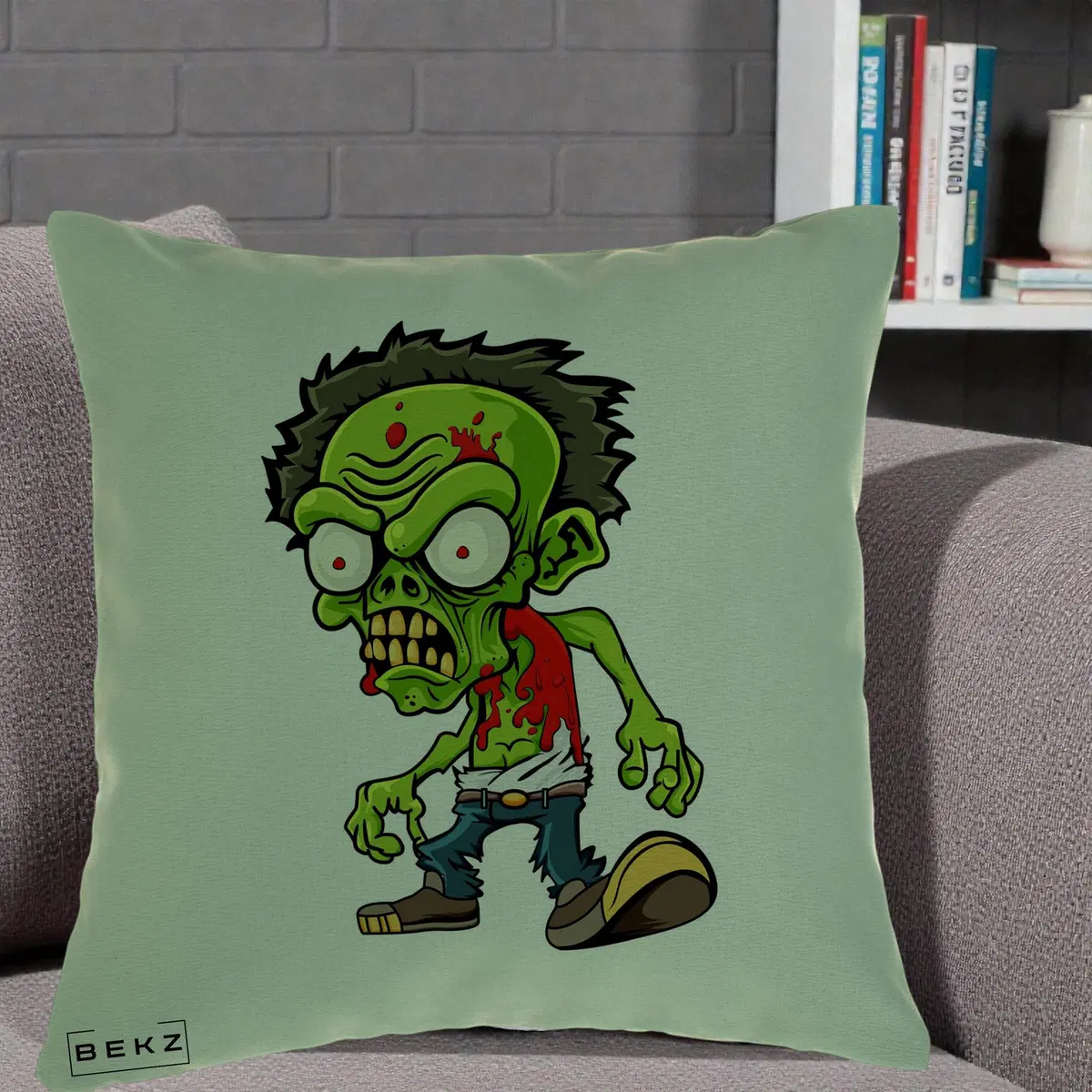 Perna Decorativa Zombie Halloween, 40x40 cm, Verde, Husa Detasabila, Perna, BEKZ®