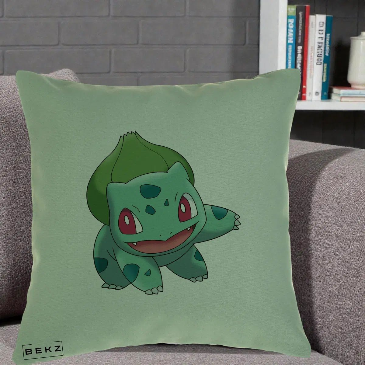 Perna Decorativa Bulbasaur Pokemon, 40x40 cm, Verde, Husa Detasabila, Perna, BEKZ®
