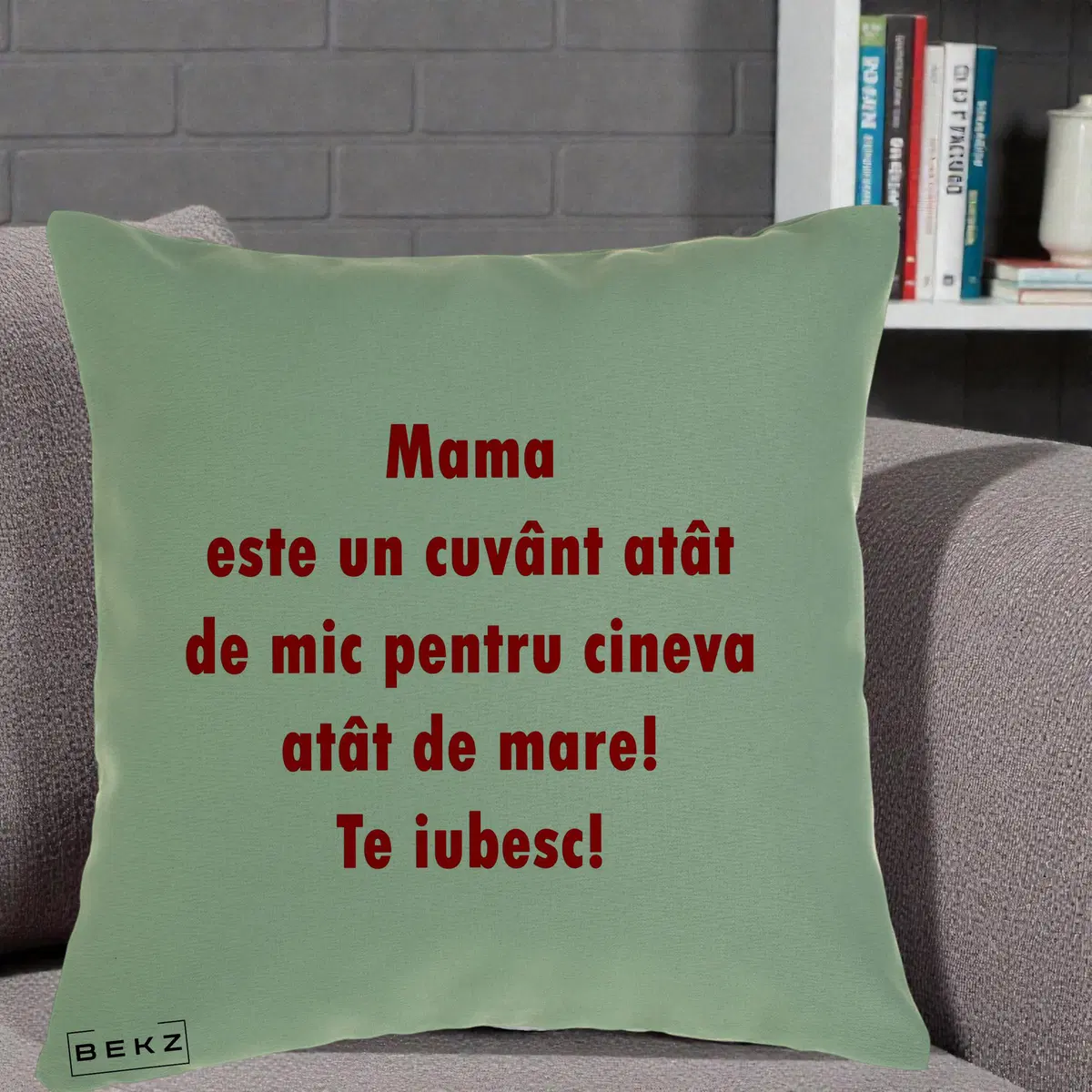 Perna Decorativa Mama Cuvant Mic, 40x40 cm, Verde, Husa Detasabila, Perna, BEKZ®