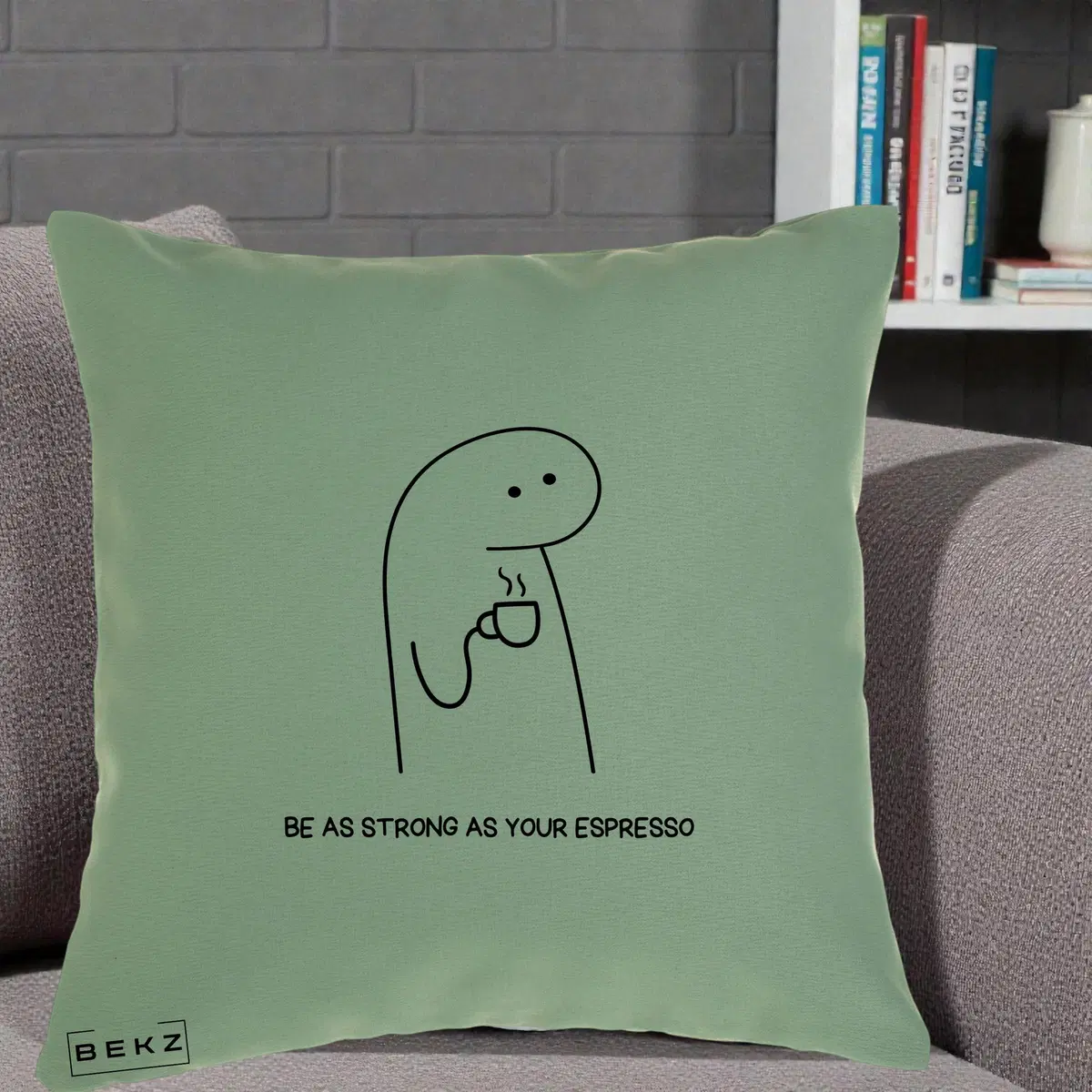 Perna Decorativa Be As Strong As Your Espresso, 40x40 cm, Verde, Husa Detasabila, Perna, BEKZ®