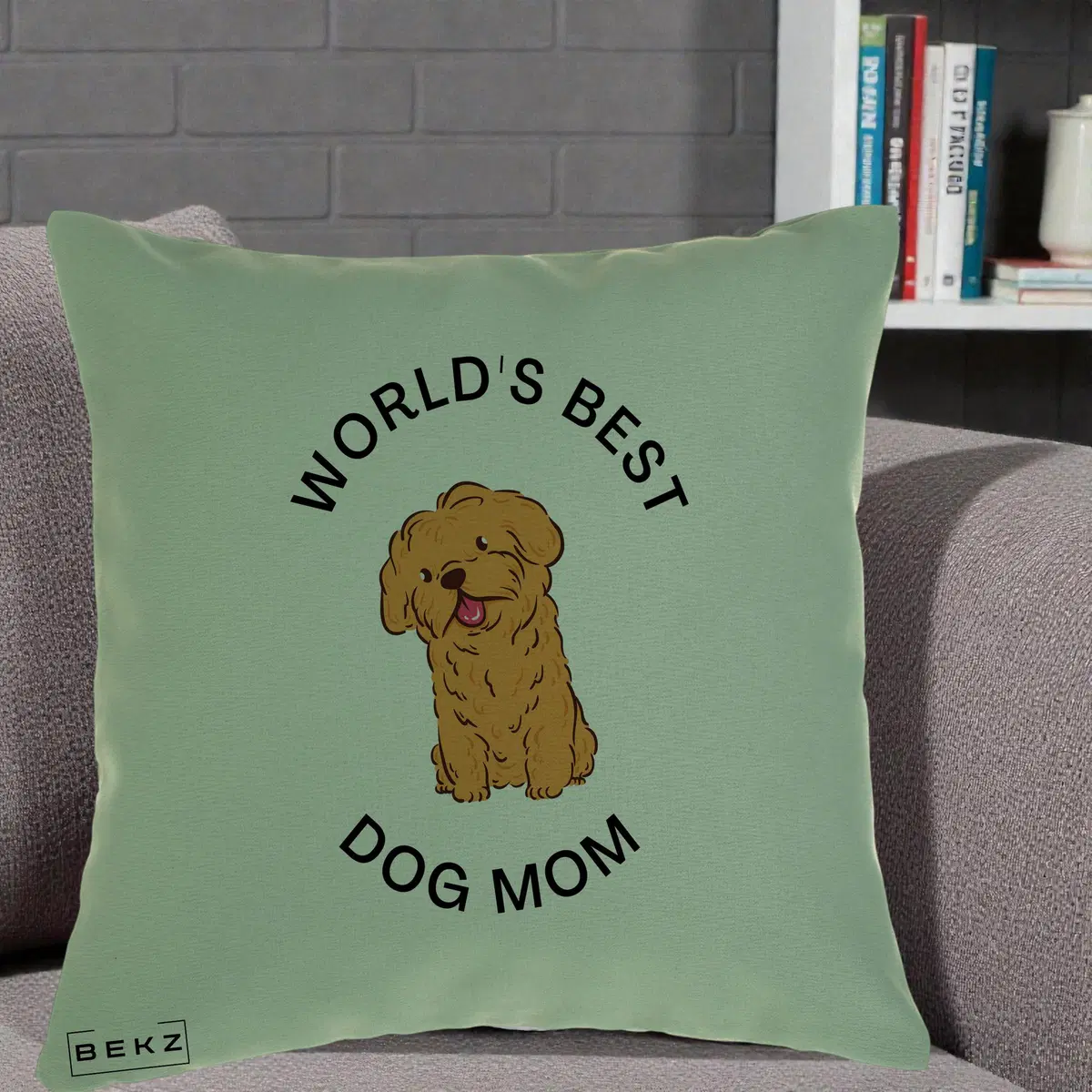 Perna Decorativa World's Best Dog Mom, 40x40 cm, Verde, Husa Detasabila, Perna, BEKZ®