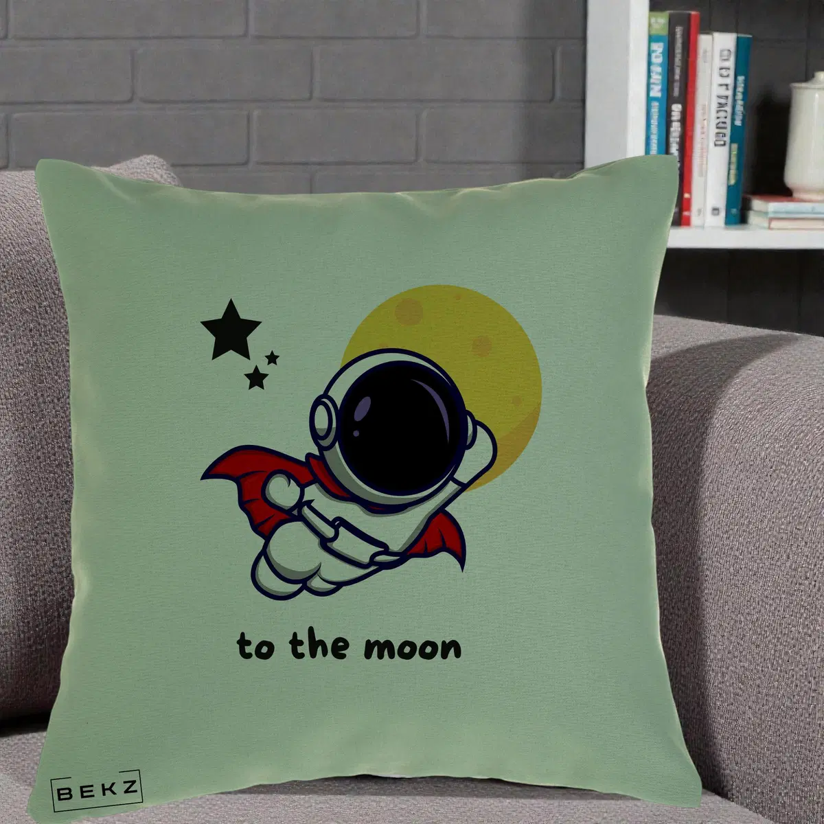 Perna Decorativa Astronaut To The Moon, 40x40 cm, Verde, Husa Detasabila, Perna, BEKZ®