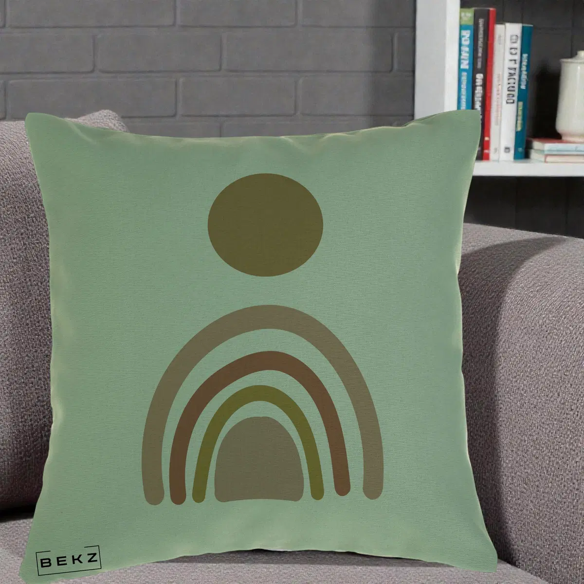 Perna Decorativa Boho Rainbow Sun, 40x40 cm, Verde, Husa Detasabila, Perna, BEKZ®