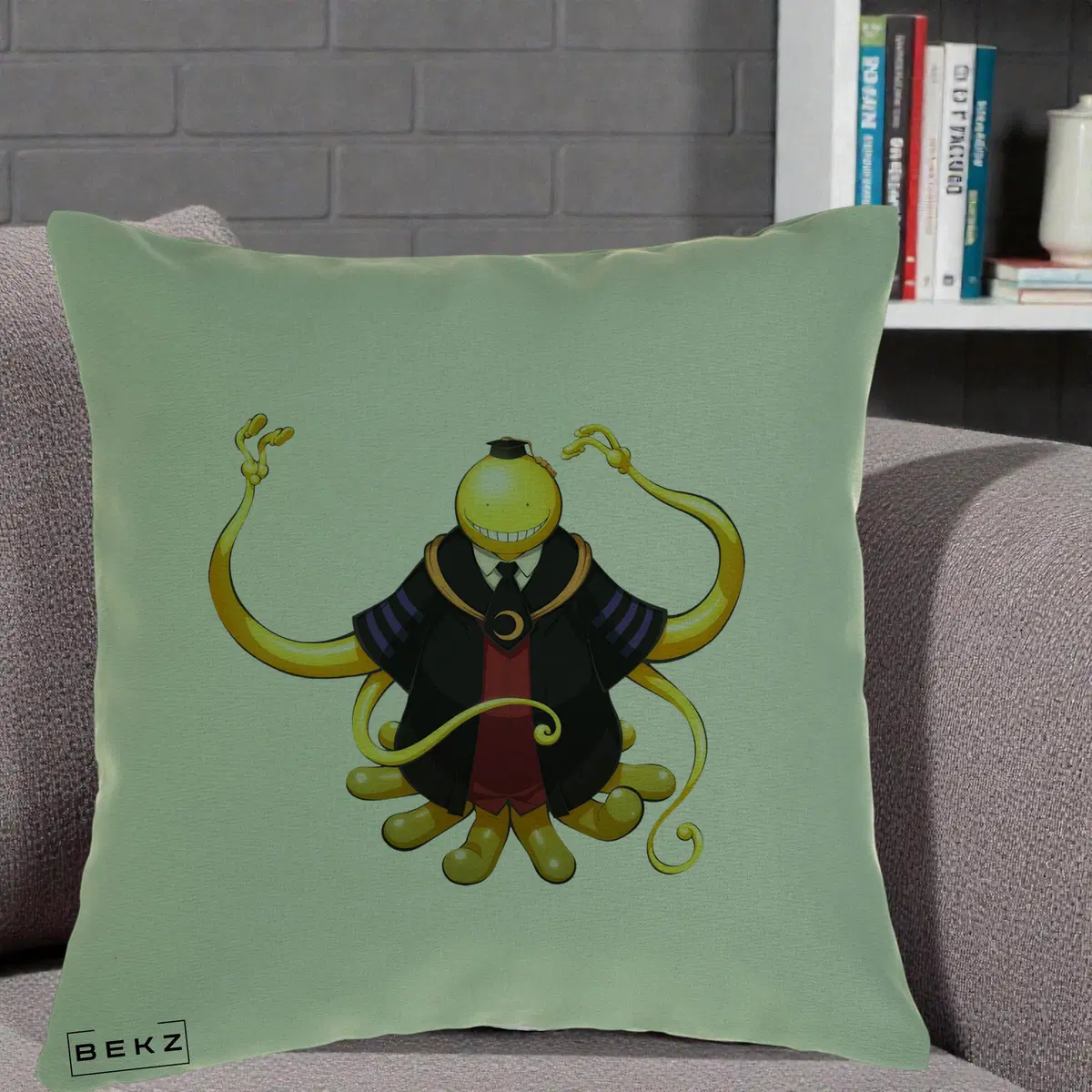 Perna Decorativa Assassination Classroom Koro-sensei, 40x40 cm, Verde, Husa Detasabila, Perna, BEKZ®