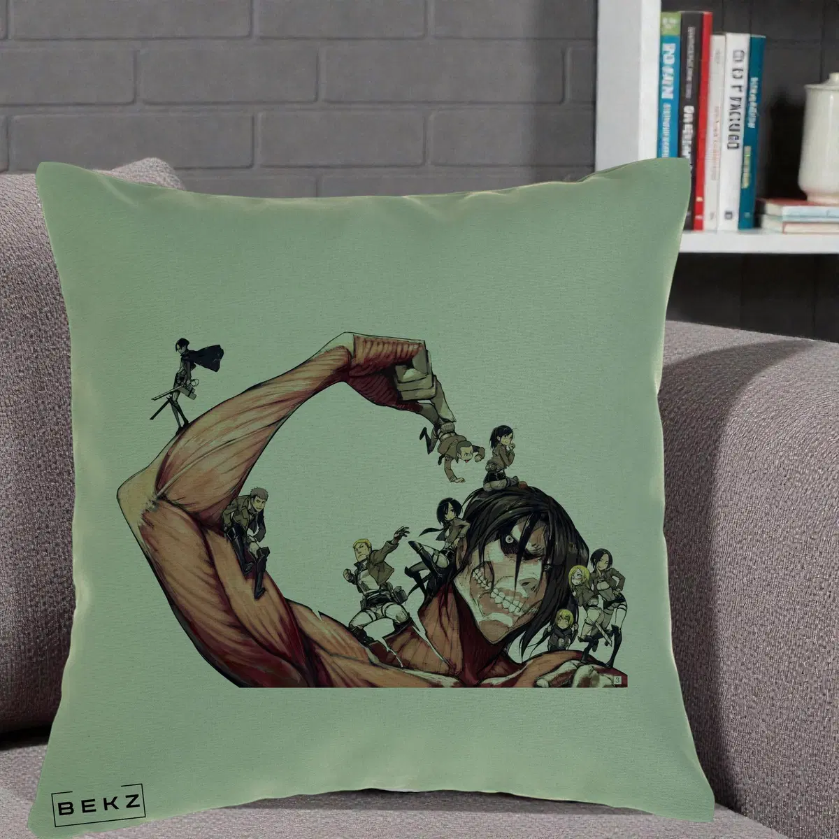 Perna Decorativa Attack on Titan Eren Titan Grup, 40x40 cm, Verde, Husa Detasabila, Perna, BEKZ®