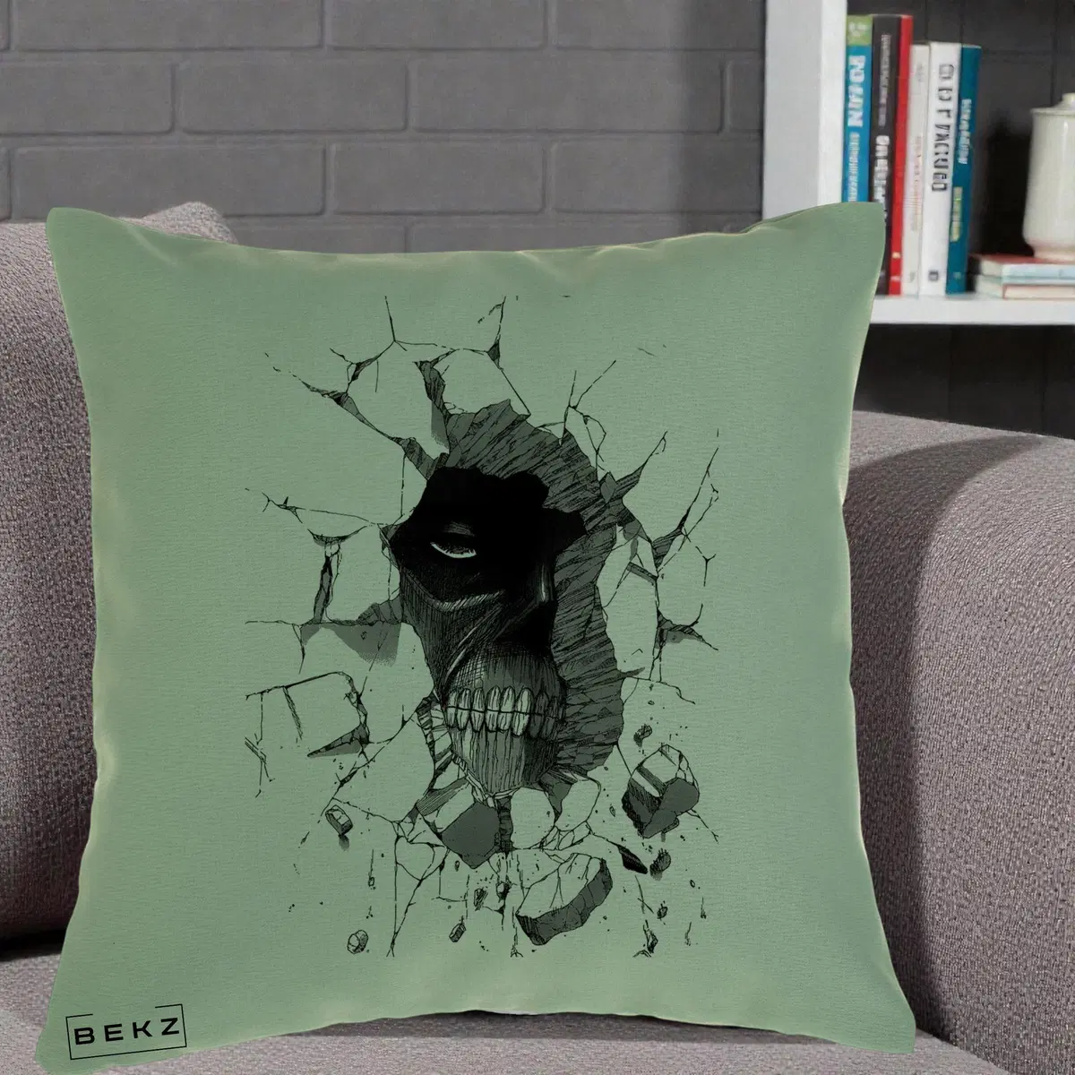 Perna Decorativa Attack on Titan Titan Crapand Zidul, 40x40 cm, Verde, Husa Detasabila, Perna, BEKZ®
