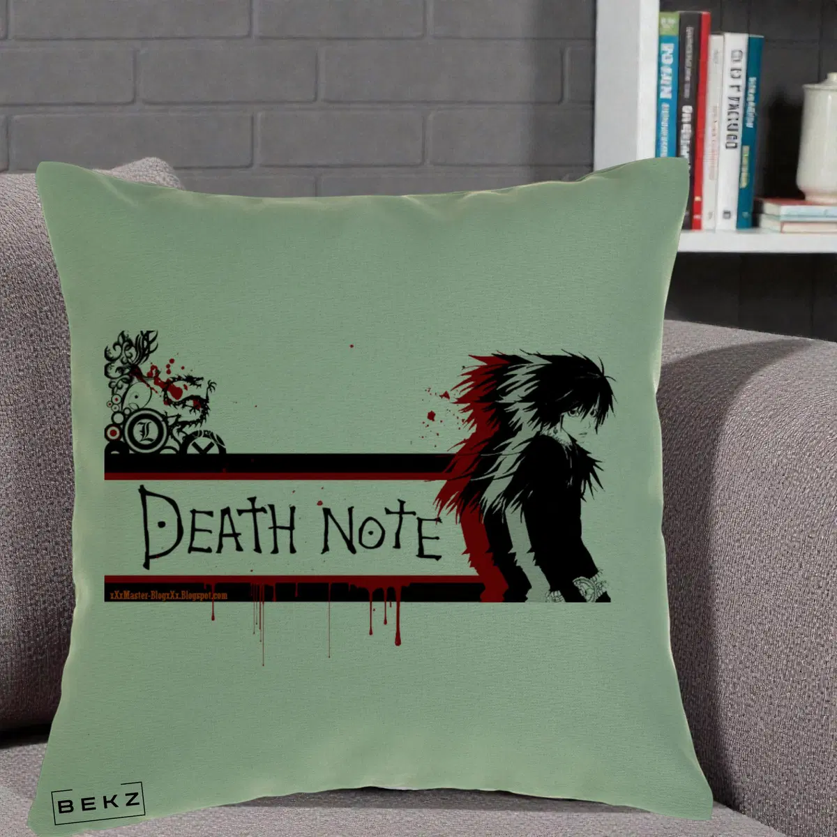 Perna Decorativa Death Note L Lawliet Rosu-Negru, 40x40 cm, Verde, Husa Detasabila, Perna, BEKZ®