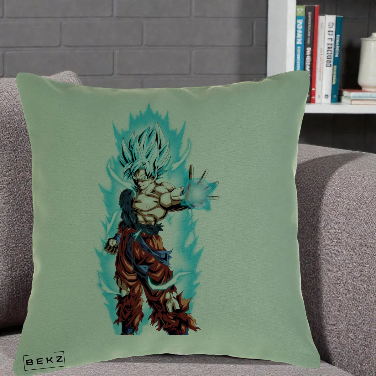 Perna Decorativa Dragon Ball Goku Ultra Instinct Blue, 40x40 cm, Verde, Husa Detasabila, Perna, BEKZ®