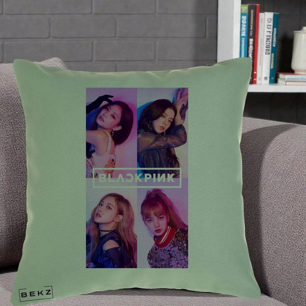 Perna Decorativa BLACKPINK Poster Colaj 4 Membre Violet Roz, 40x40 cm, Verde, Husa Detasabila, Perna, BEKZ®