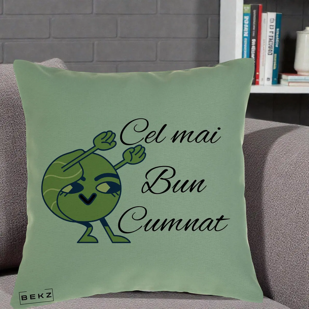 Perna Decorativa Cel mai Bun Cumnat cu Personaj Funny Verde, 40x40 cm, Verde, Husa Detasabila, Perna, BEKZ®