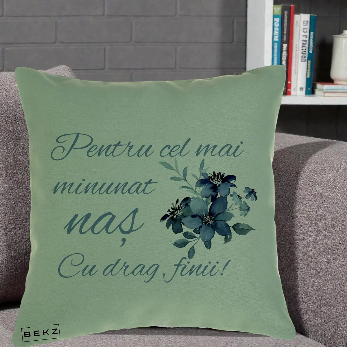 Perna Decorativa Pentru Cel mai Minunat Nas Cu drag Finii, 40x40 cm, Verde, Husa Detasabila, Perna, BEKZ®