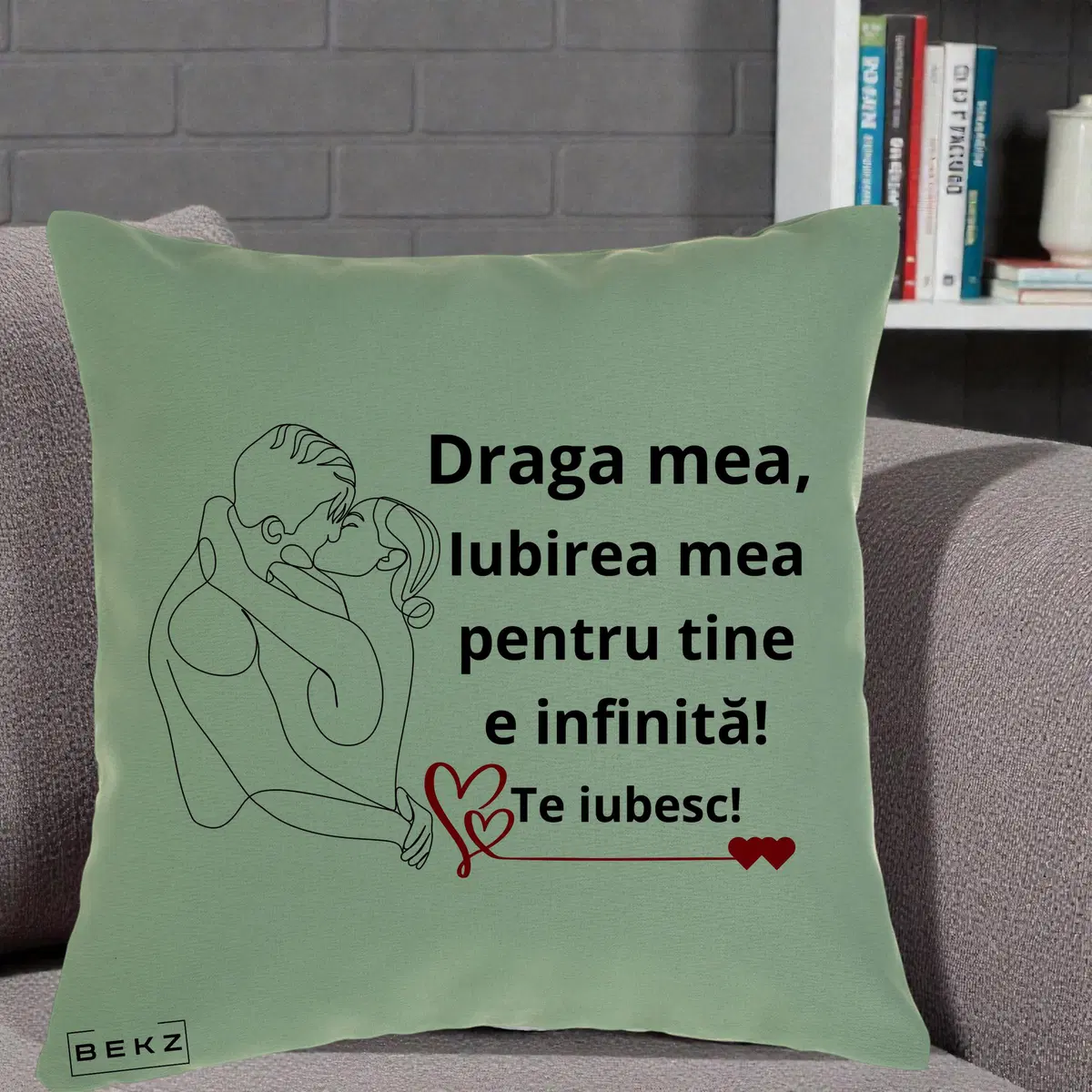 Perna Decorativa Draga Mea Iubirea Mea pentru Tine e Infinita Te Iubesc, 40x40 cm, Verde, Husa Detasabila, Perna, BEKZ®
