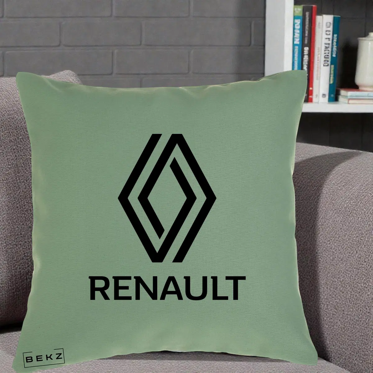 Perna Decorativa Logo Renault Negru pe Fond verde, 40x40 cm, Verde, Husa Detasabila, Perna, BEKZ®