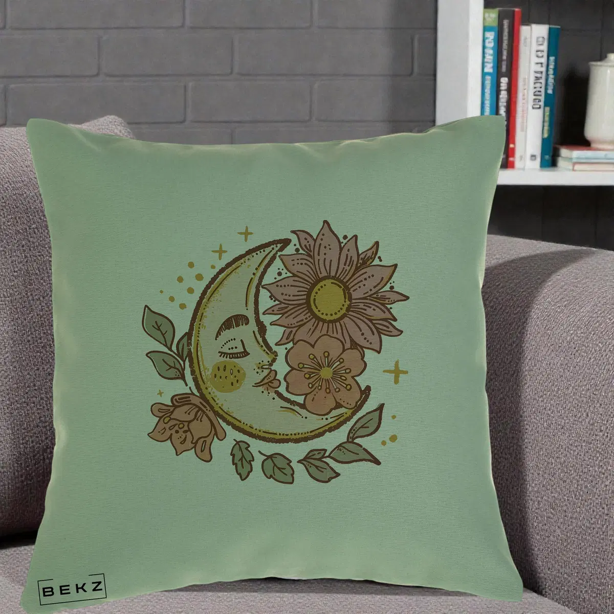 Perna Decorativa Luna Boho Chip Floral, 40x40 cm, Verde, Husa Detasabila, Perna, BEKZ®