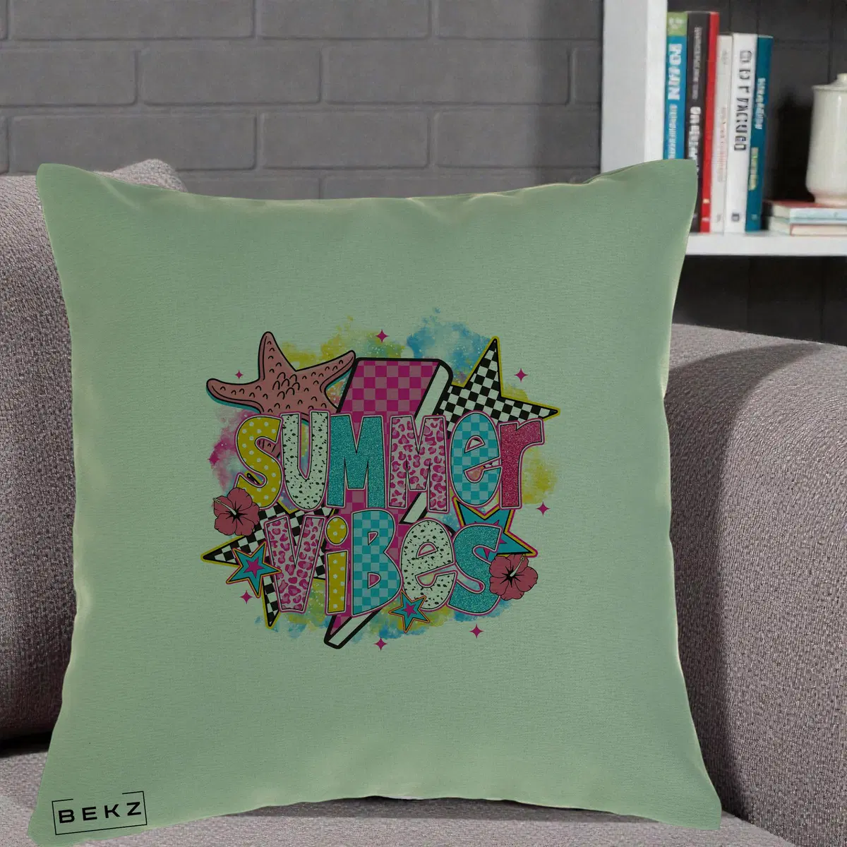 Perna Decorativa Sorry I'm Booked Carti Flori, 40x40 cm, Verde, Husa Detasabila, Perna, BEKZ®