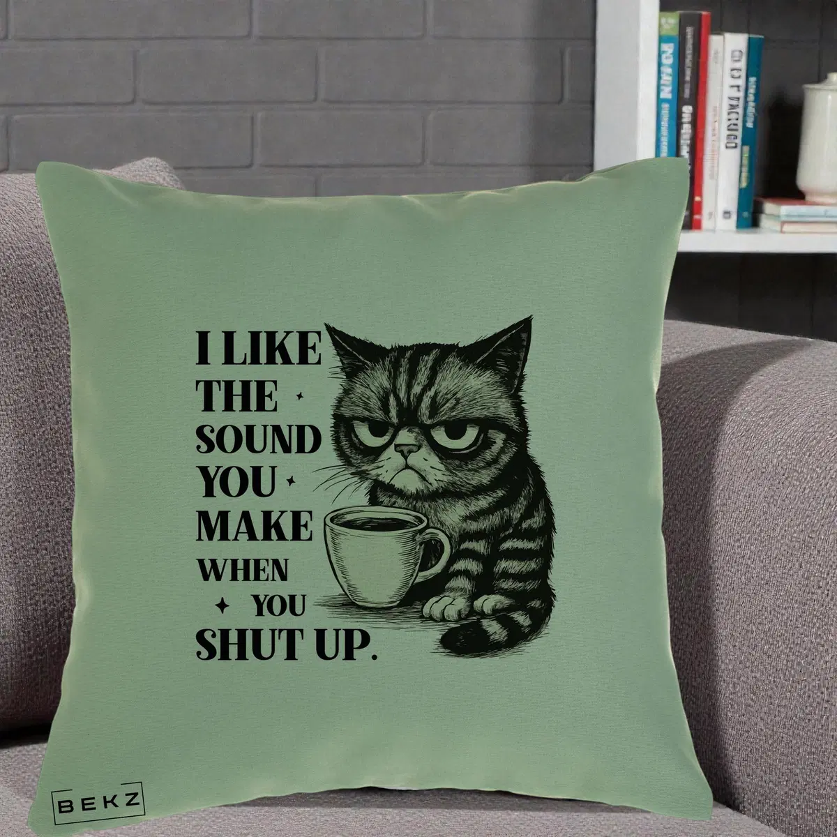 Perna Decorativa I Like the Sound You Make Pisica, 40x40 cm, Verde, Husa Detasabila, Perna, BEKZ®