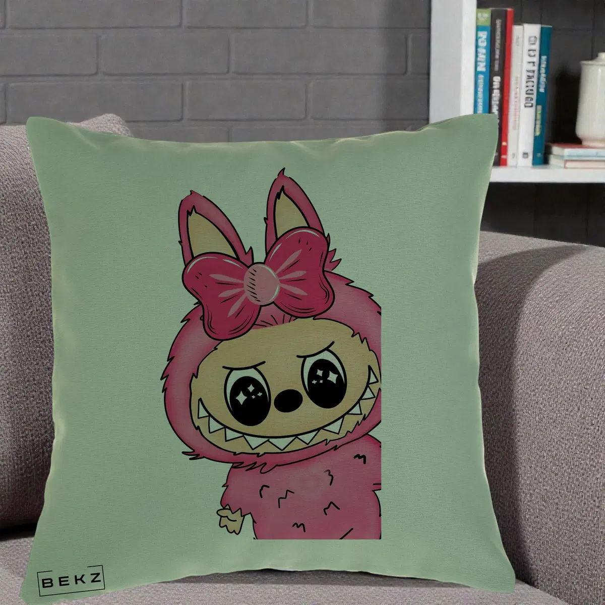 Perna Decorativa Labubu Roz cu Funda, 40x40 cm, Verde, Husa Detasabila, Perna, BEKZ®