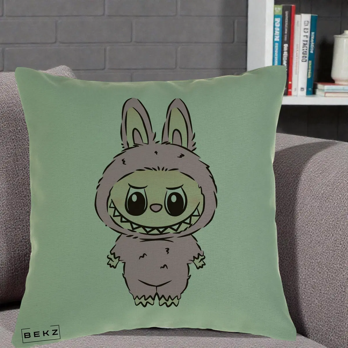 Perna Decorativa Labubu Mov Pastel, 40x40 cm, Verde, Husa Detasabila, Perna, BEKZ®