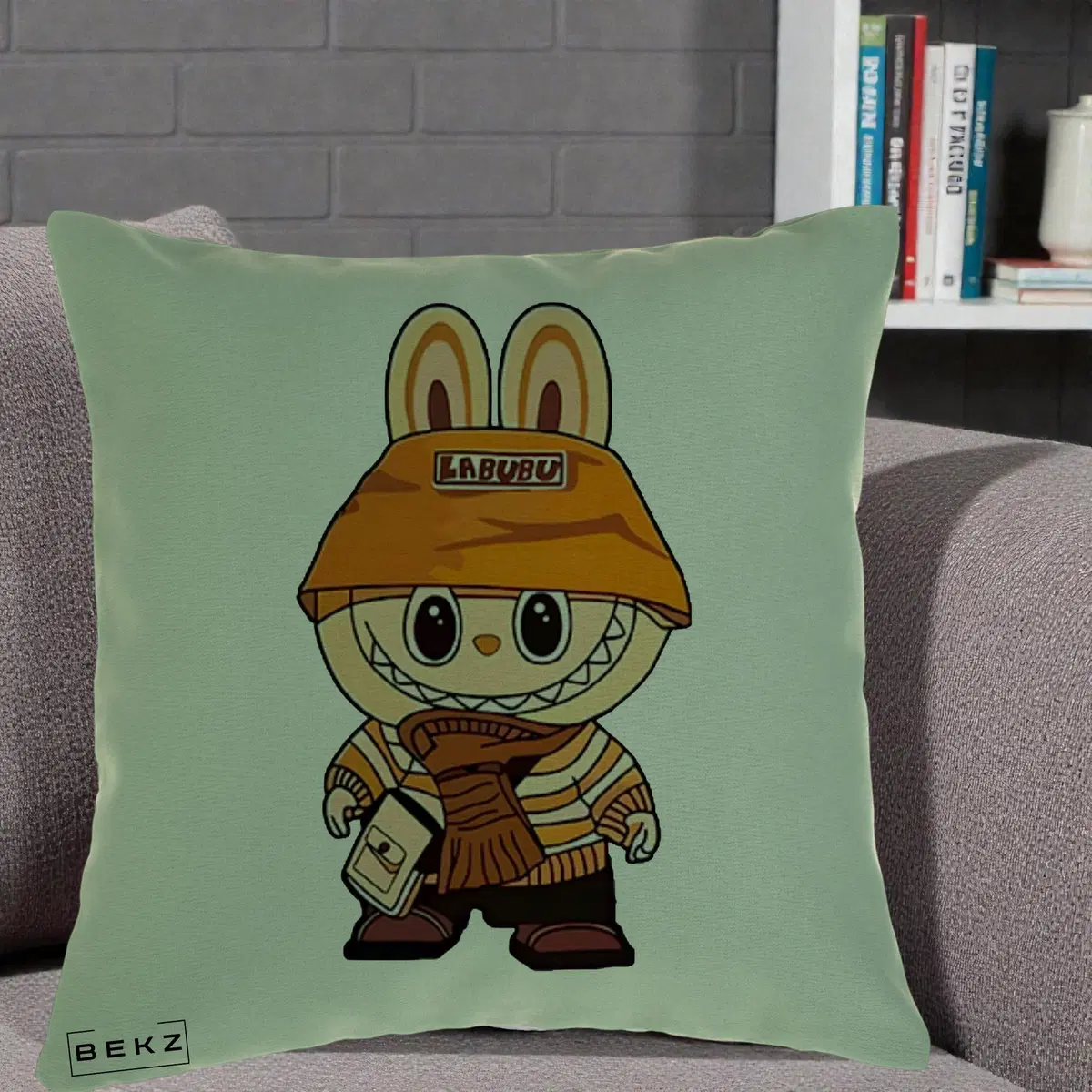 Perna Decorativa Labubu Streetwear Portocaliu, 40x40 cm, Verde, Husa Detasabila, Perna, BEKZ®