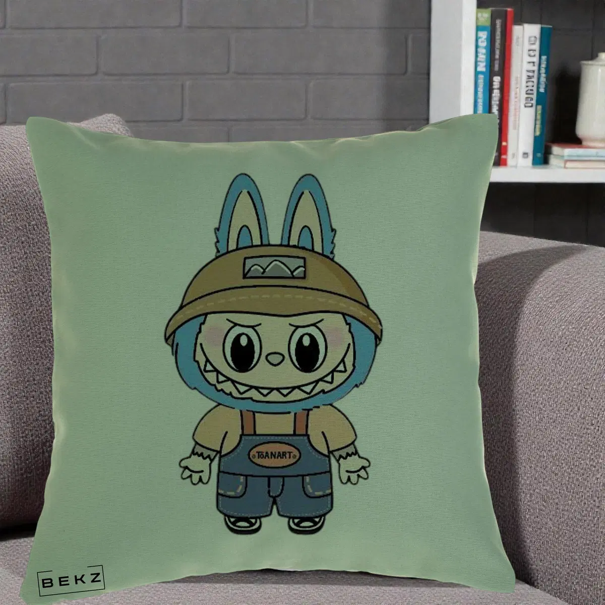 Perna Decorativa Labubu Toanart Blugi, 40x40 cm, Verde, Husa Detasabila, Perna, BEKZ®