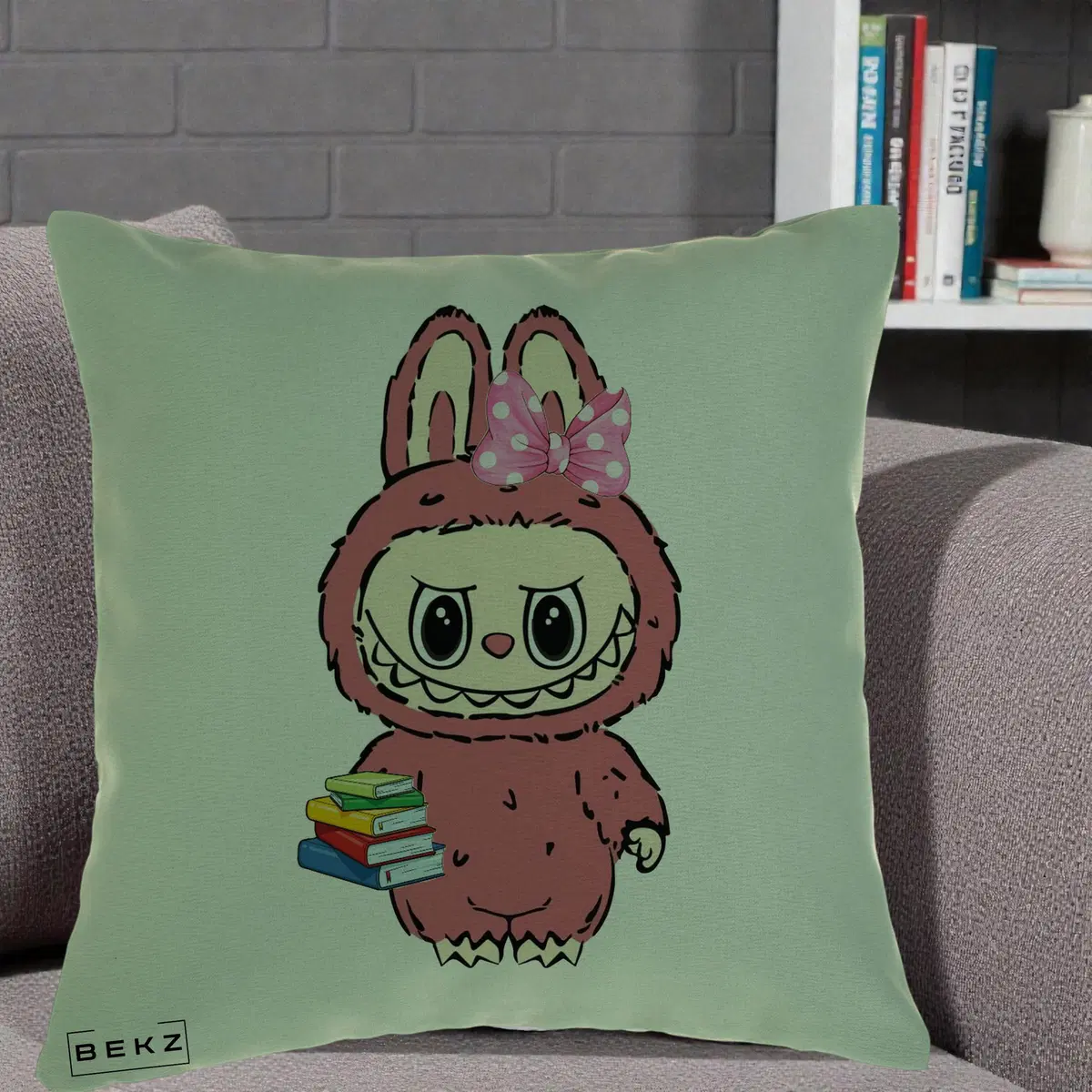 Perna Decorativa Labubu Roz cu Funda si Carti, 40x40 cm, Verde, Husa Detasabila, Perna, BEKZ®