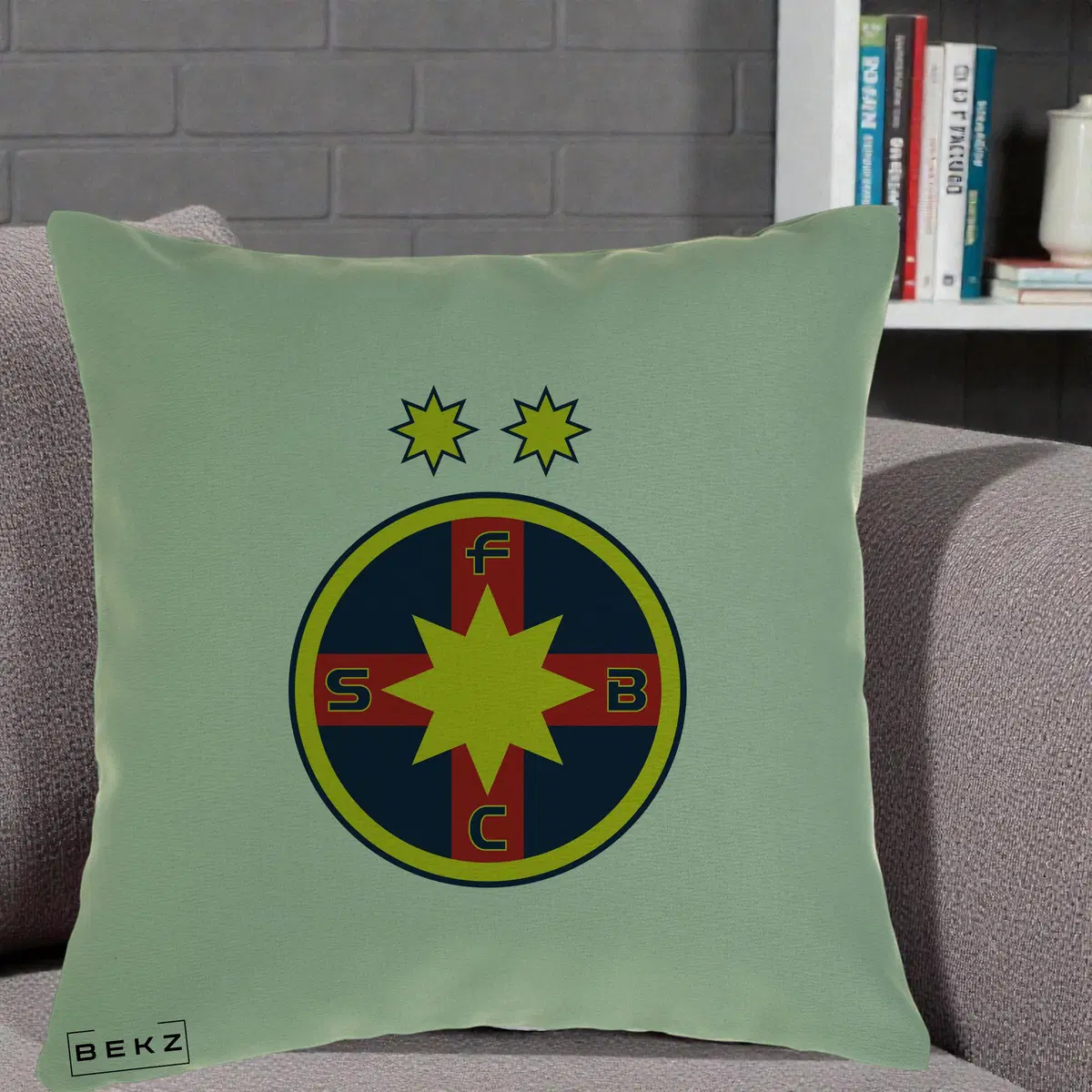 Perna Decorativa FCSB Fotbal Club Steaua Bucuresti, 40x40 cm, Verde, Husa Detasabila, Perna, BEKZ®