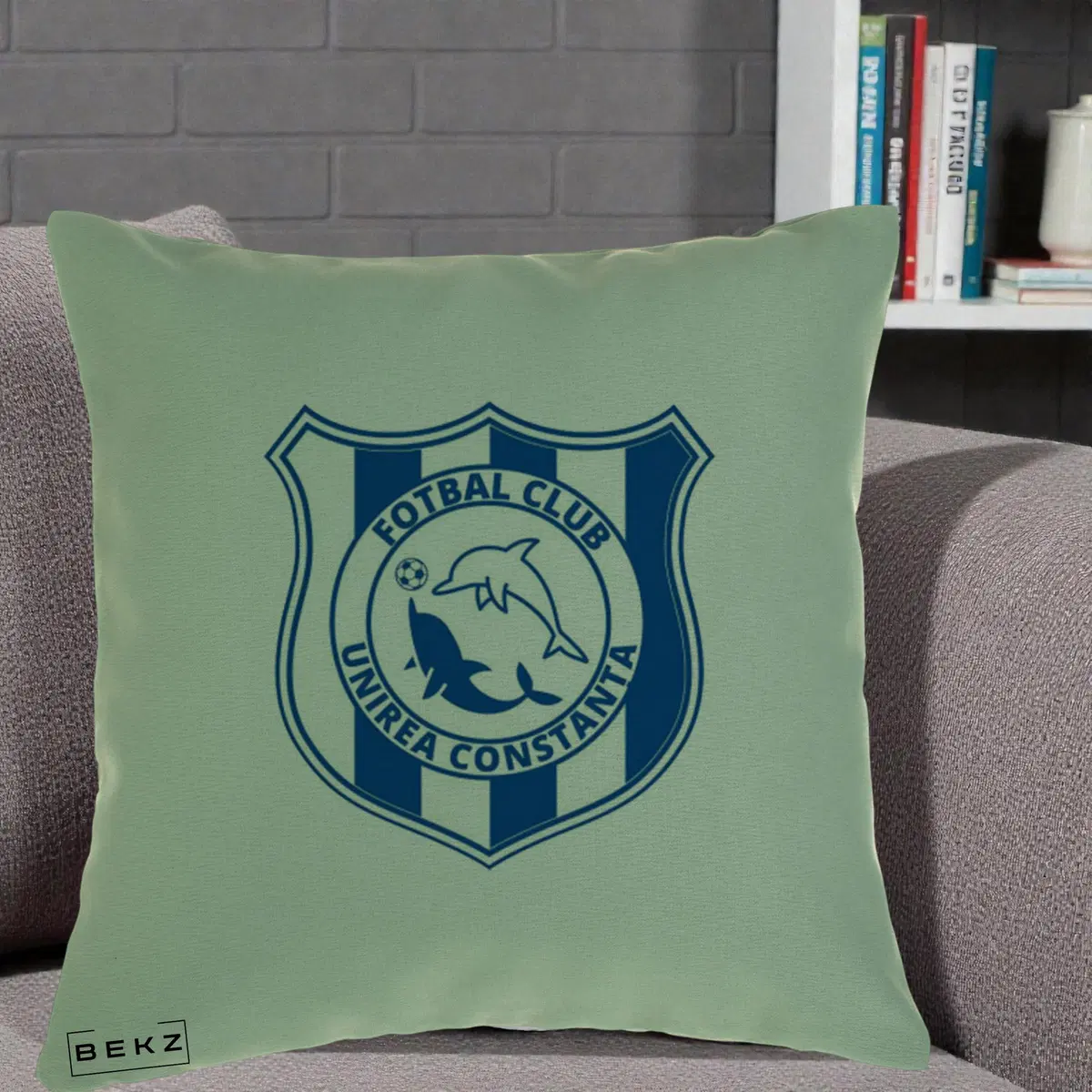 Perna Decorativa FC Unirea Constanta Fotbal, 40x40 cm, Verde, Husa Detasabila, Perna, BEKZ®