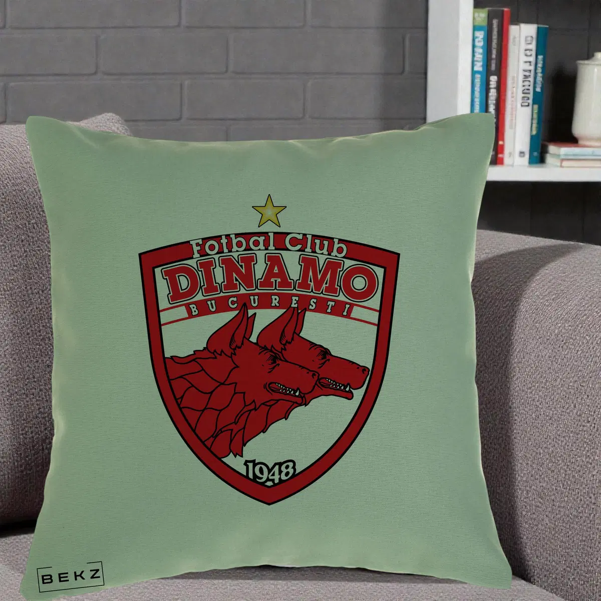 Perna Decorativa FC Dinamo Bucuresti 1948 Fotbal, 40x40 cm, Verde, Husa Detasabila, Perna, BEKZ®