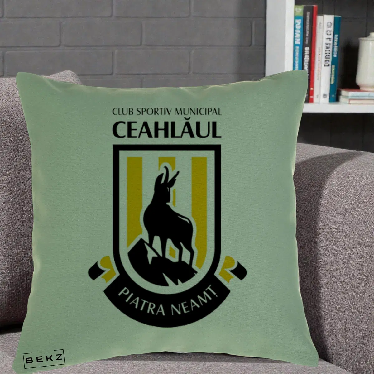 Perna Decorativa CSM Ceahlaul Piatra Neamt Fotbal, 40x40 cm, Verde, Husa Detasabila, Perna, BEKZ®
