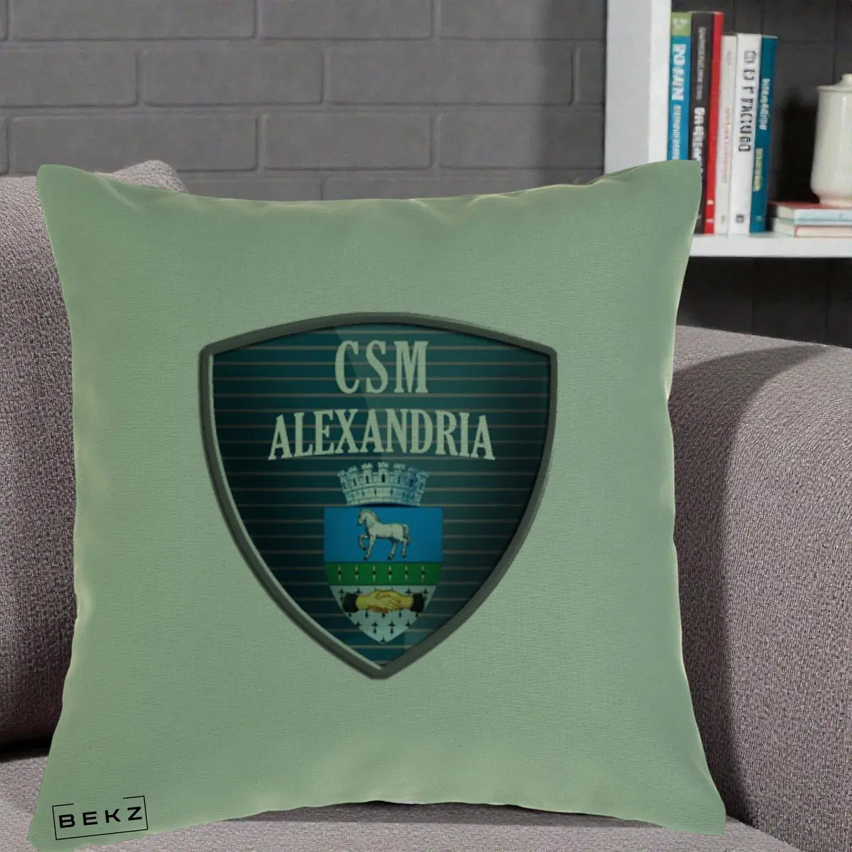 Perna Decorativa CSM Alexandria Fotbal, 40x40 cm, Verde, Husa Detasabila, Perna, BEKZ®