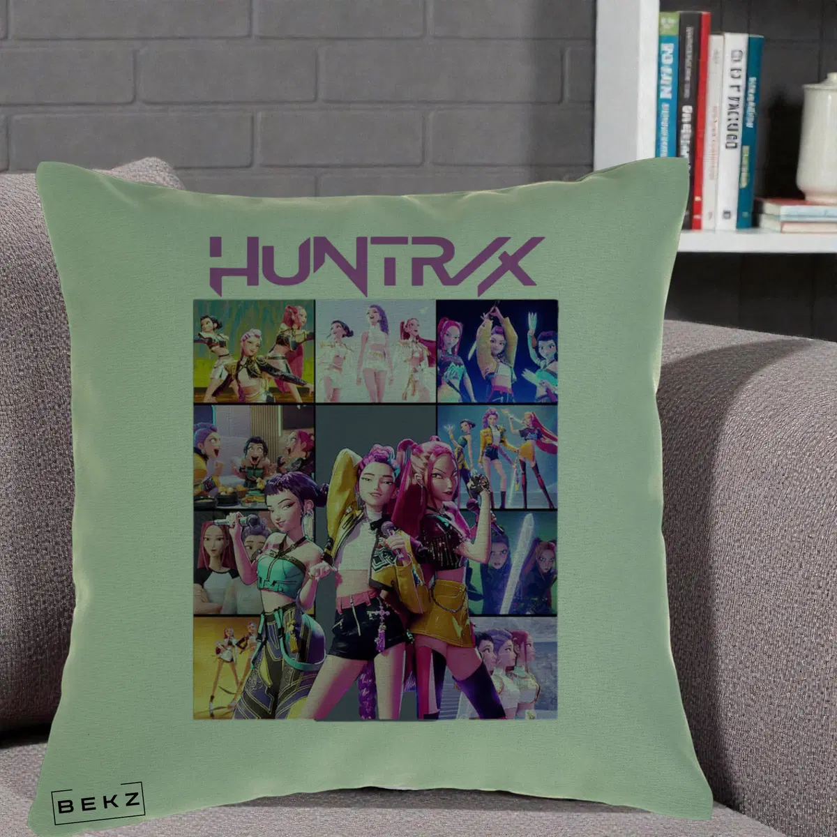 Perna Decorativa HUNTRX Colaj Animat Foto Grup, 40x40 cm, Verde, Husa Detasabila, Perna, BEKZ®
