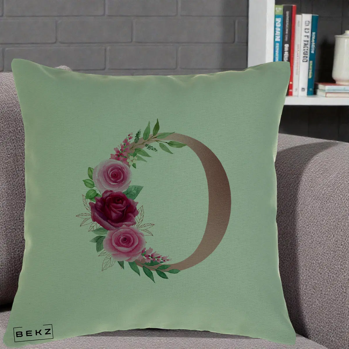 Perna Decorativa Monograma Rose Gold Litera O, 40x40 cm, Verde, Husa Detasabila, Perna, BEKZ®