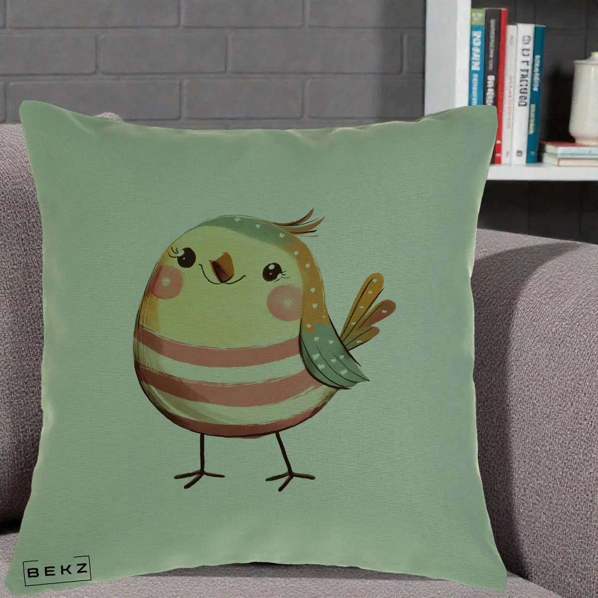 Perna Decorativa Pui Kawaii Pastel Dungat, 40x40 cm, Verde, Husa Detasabila, Perna, BEKZ®