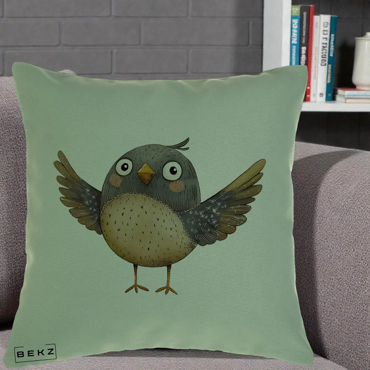 Perna Decorativa Pasare cu Aripi Intinse, 40x40 cm, Verde, Husa Detasabila, Perna, BEKZ®