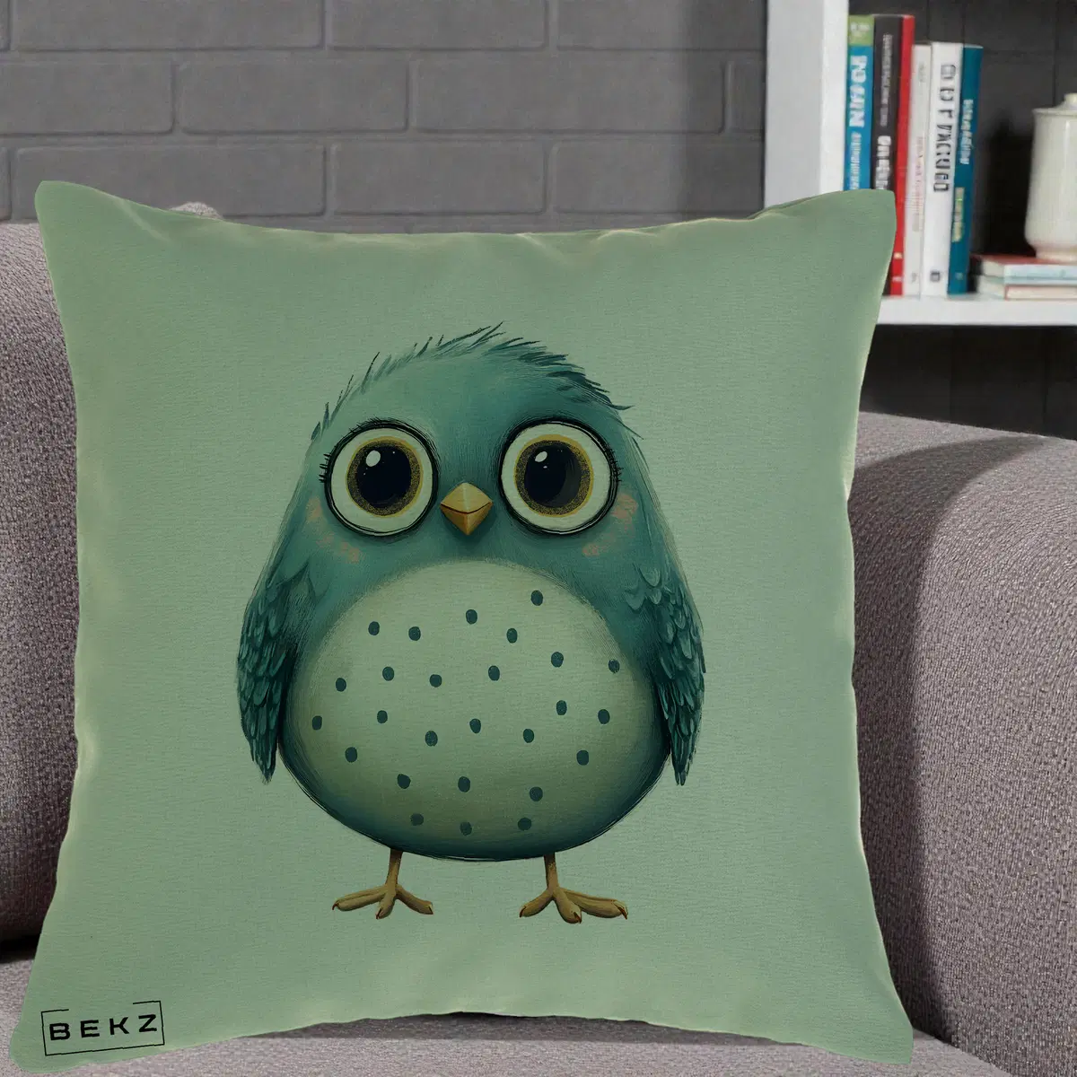 Perna Decorativa Pasare Teal cu Buline Teal, 40x40 cm, Verde, Husa Detasabila, Perna, BEKZ®