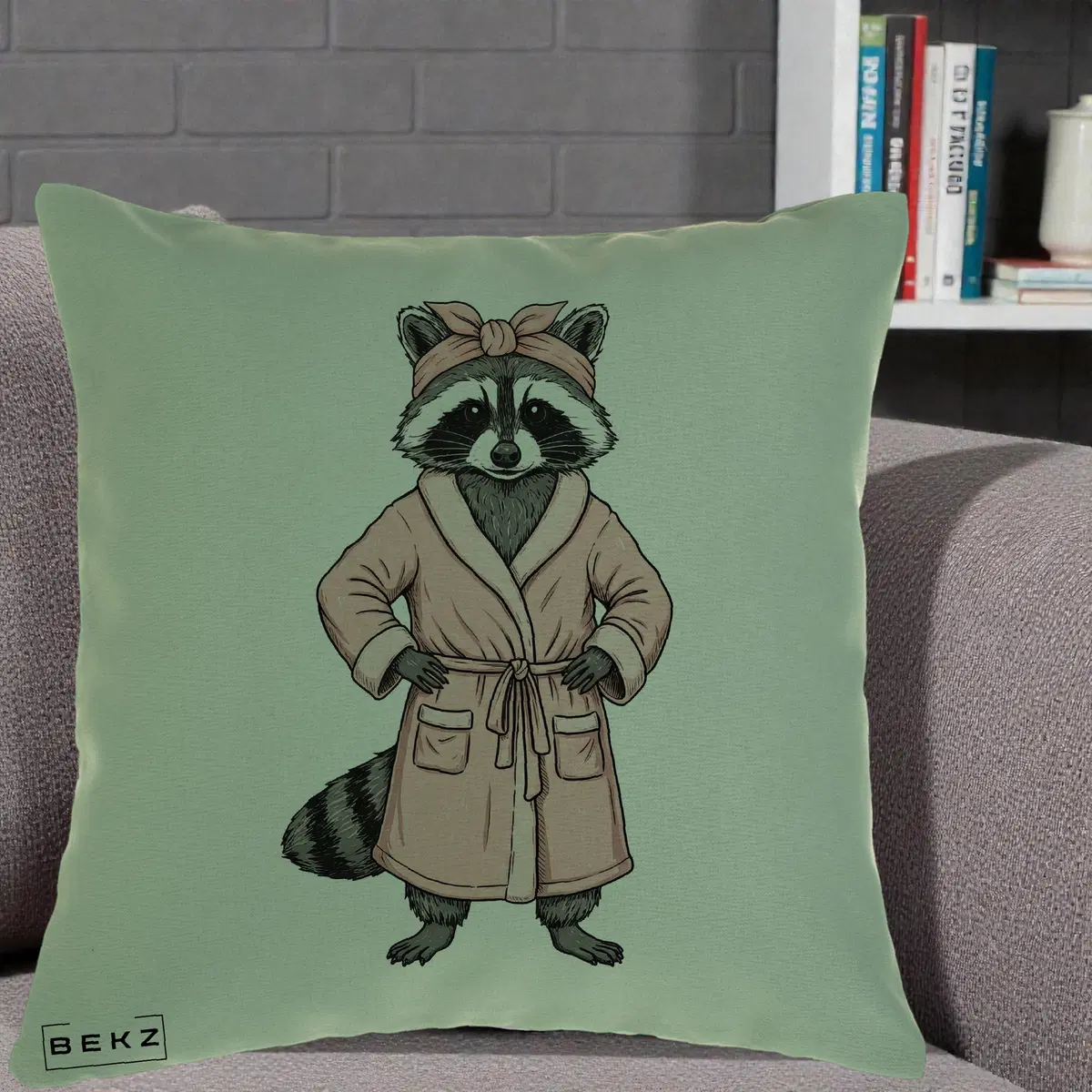 Perna Decorativa Albinuta Kawaii Vesela, 40x40 cm, Verde, Husa Detasabila, Perna, BEKZ®