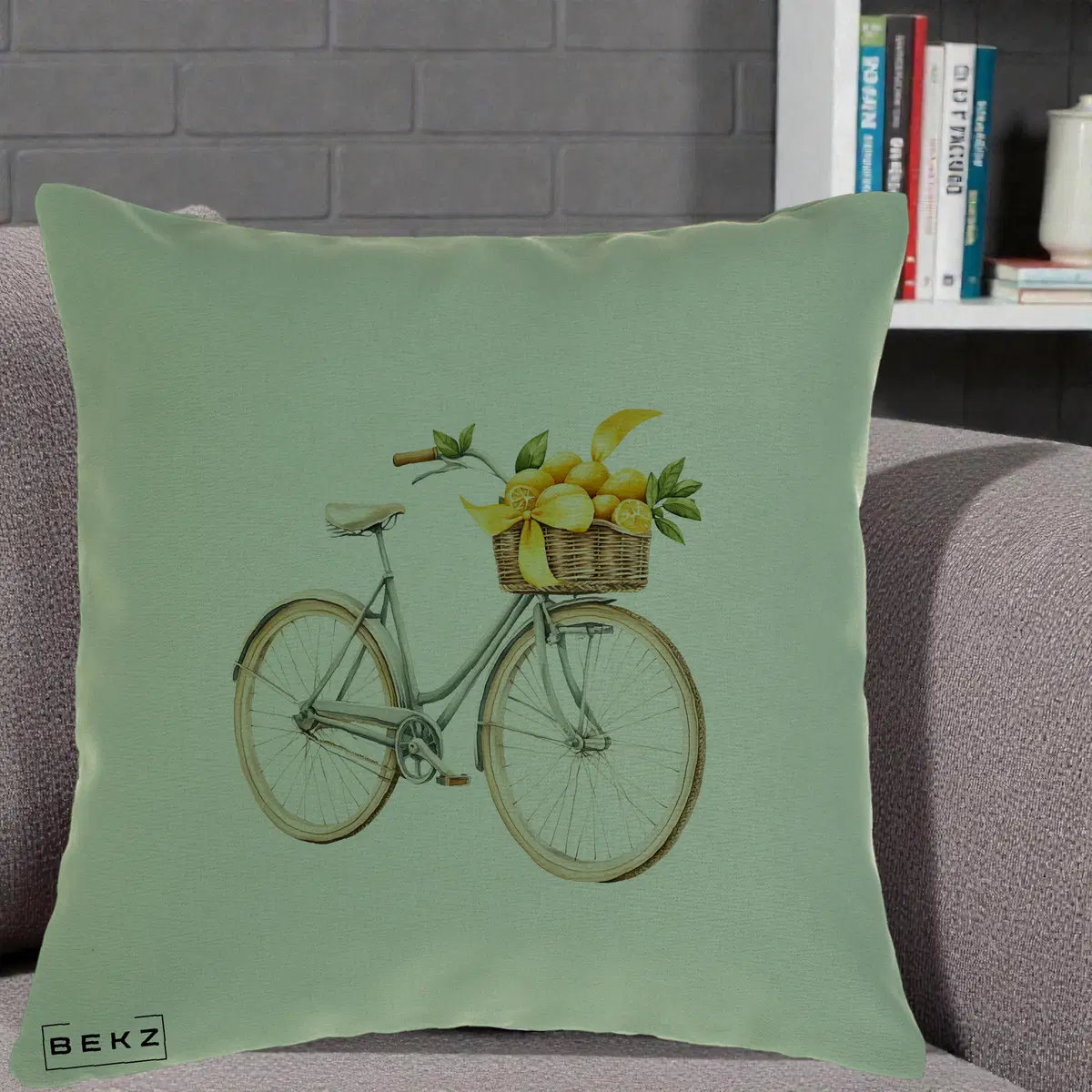 Perna Decorativa Bicicleta cu Cos de Lamai Mediteranean, 40x40 cm, Verde, Husa Detasabila, Perna, BEKZ®