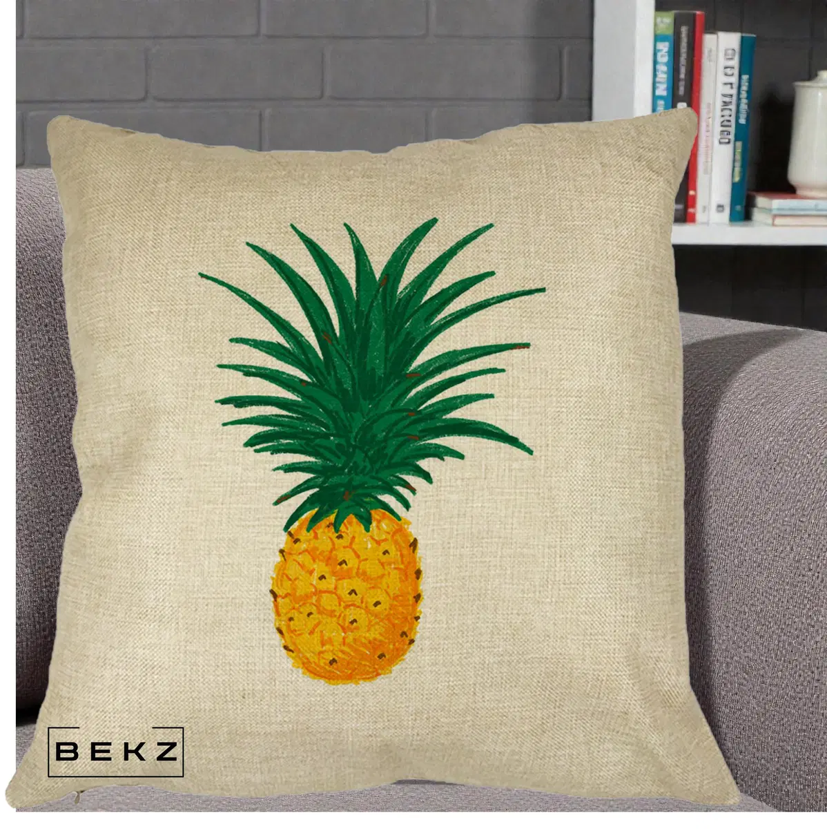 Perna Decorativa Ananas Tropical, 40x40 cm, Crem, Husa Detasabila, Perna, BEKZ®