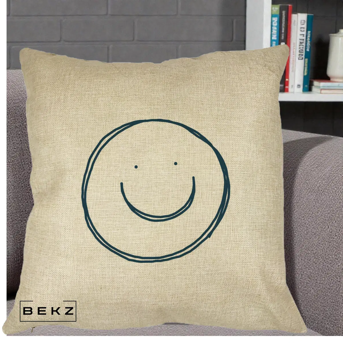 Perna Decorativa Smile Desen Minimalist, 40x40 cm, Crem, Husa Detasabila, Perna, BEKZ®