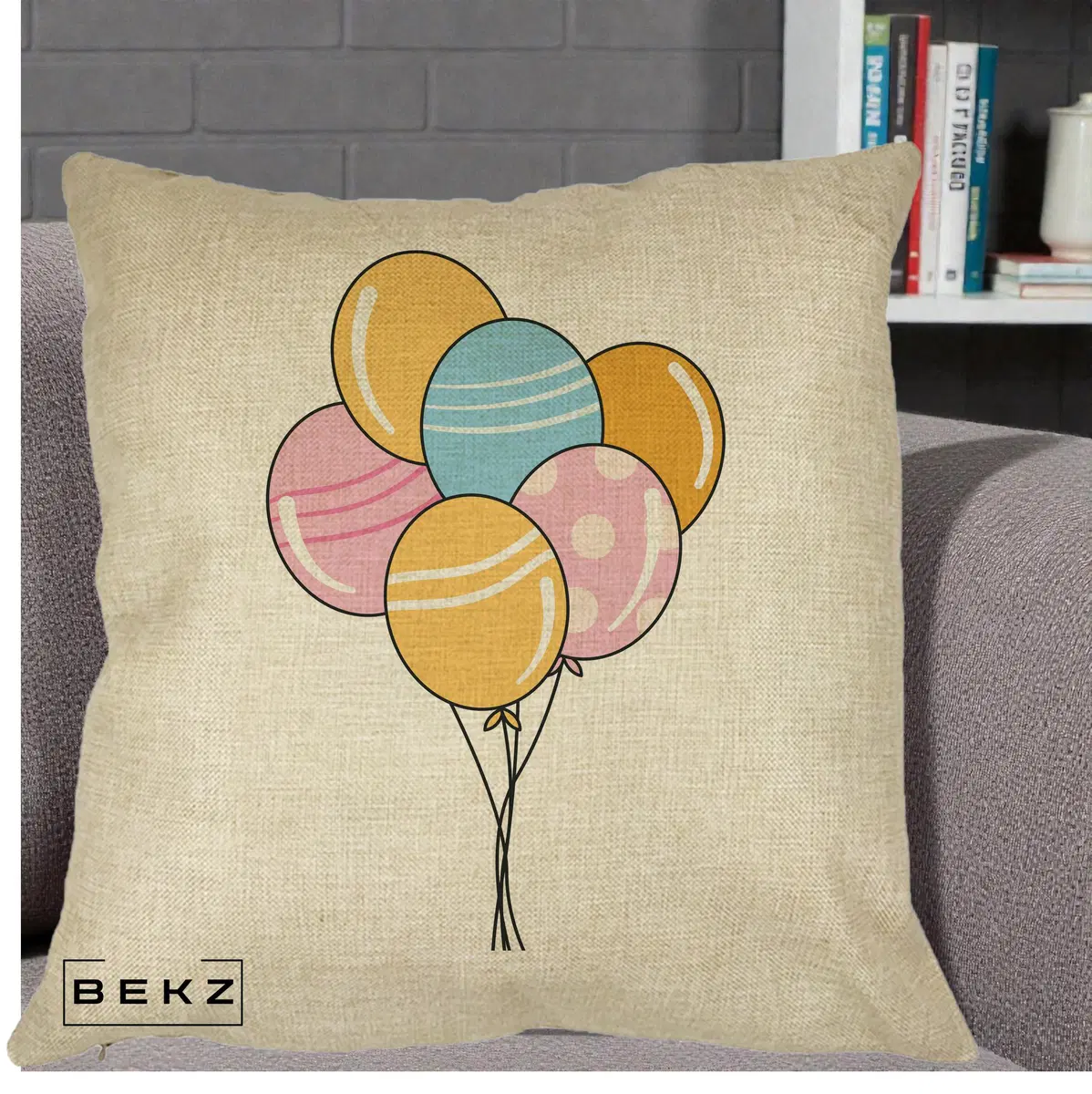 Perna Decorativa Baloane Petrecere, 40x40 cm, Crem, Husa Detasabila, Perna, BEKZ®
