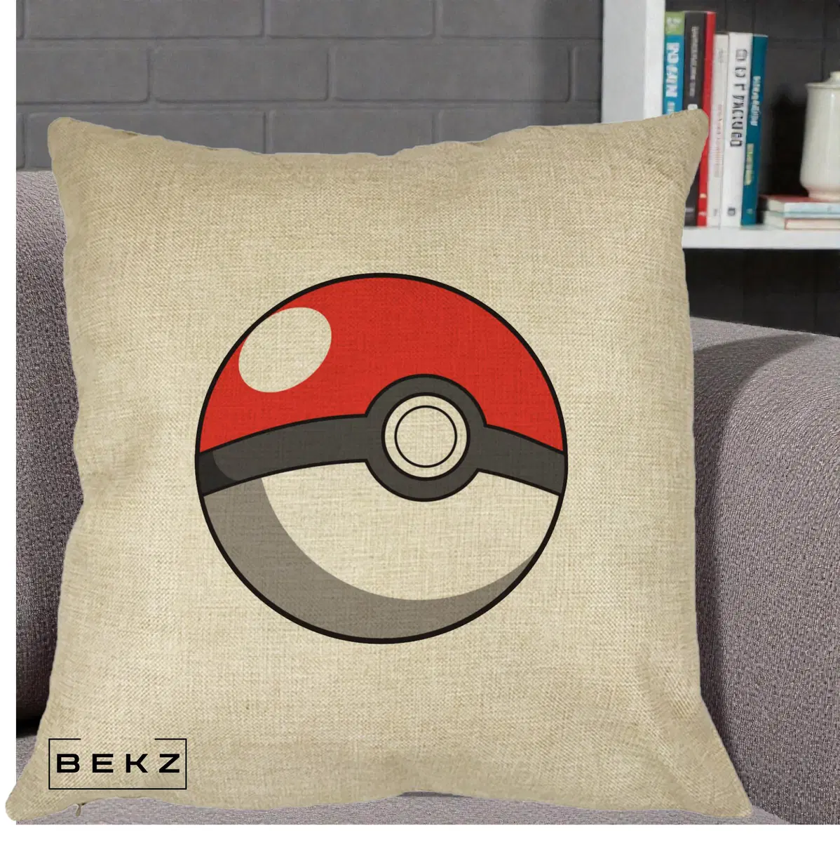 Perna Decorativa Pokeball Rosie, 40x40 cm, Crem, Husa Detasabila, Perna, BEKZ®