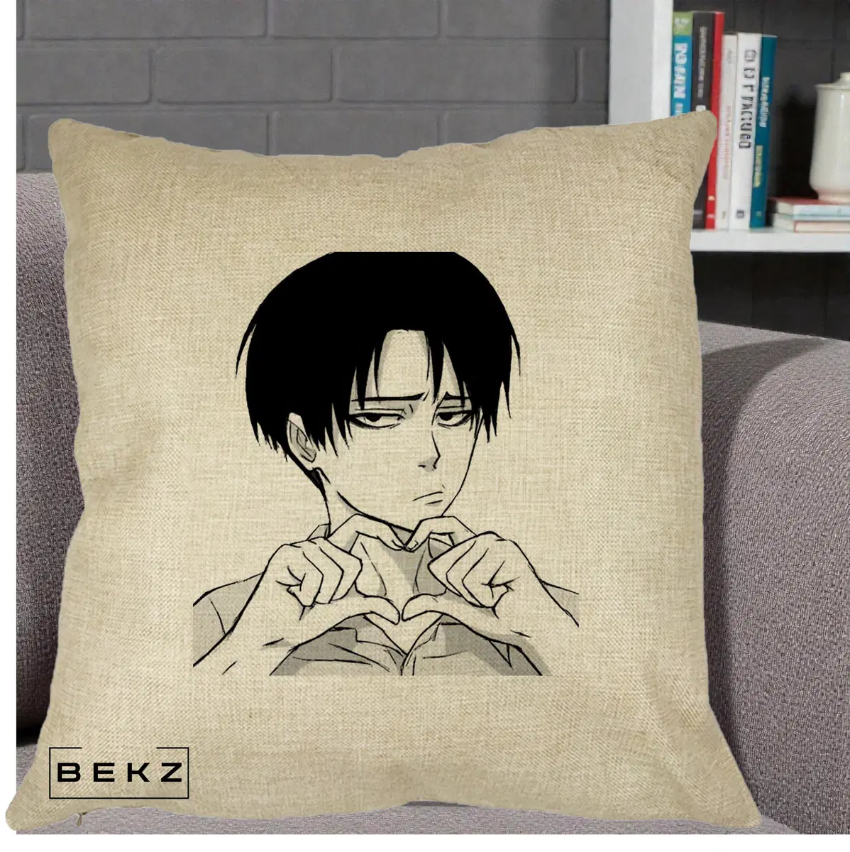 Perna Decorativa Levi Ackerman Inima, 40x40 cm, Crem, Husa Detasabila, Perna, BEKZ®