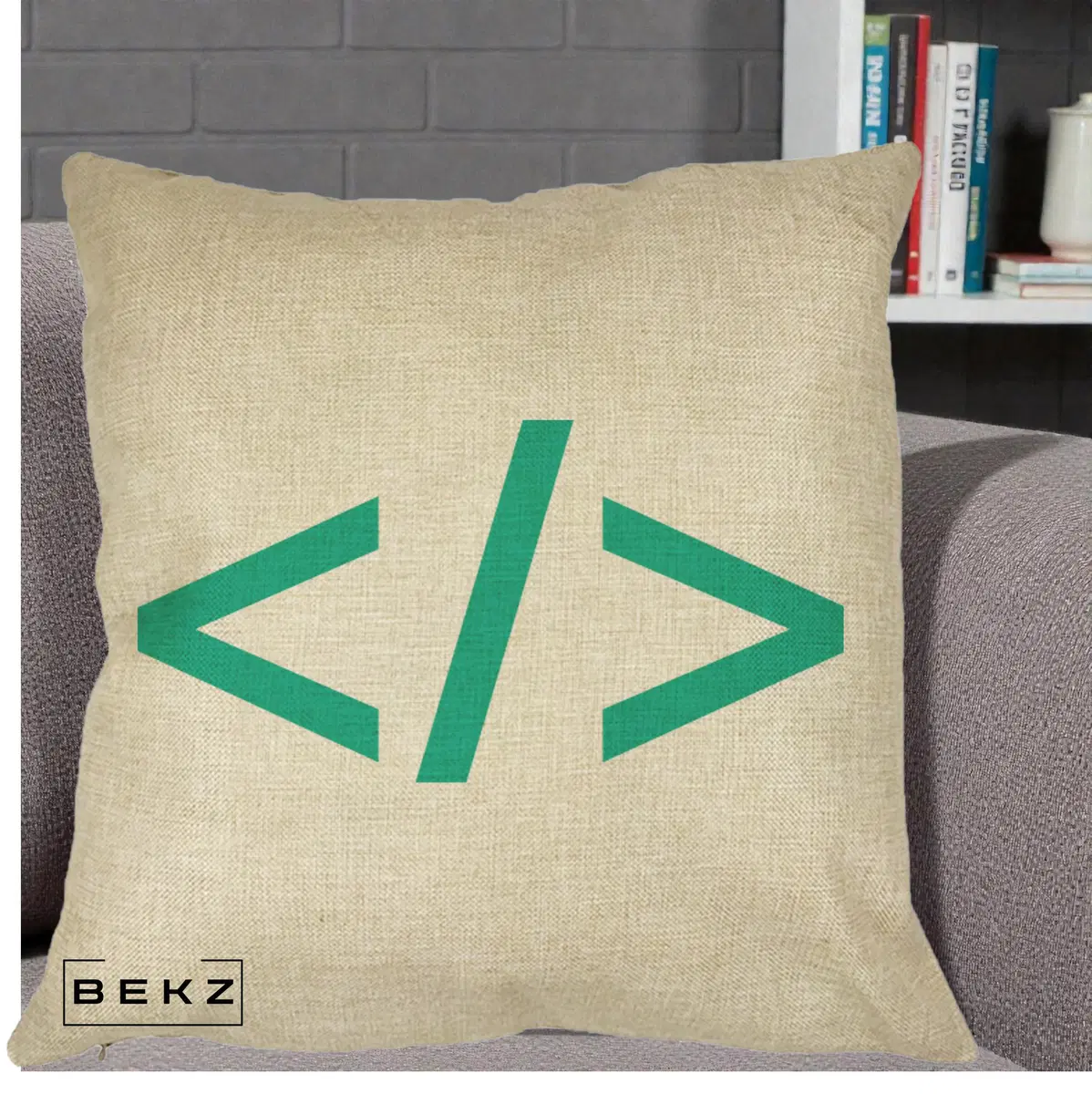 Perna Decorativa Cod HTML Turcoaz, 40x40 cm, Crem, Husa Detasabila, Perna, BEKZ®