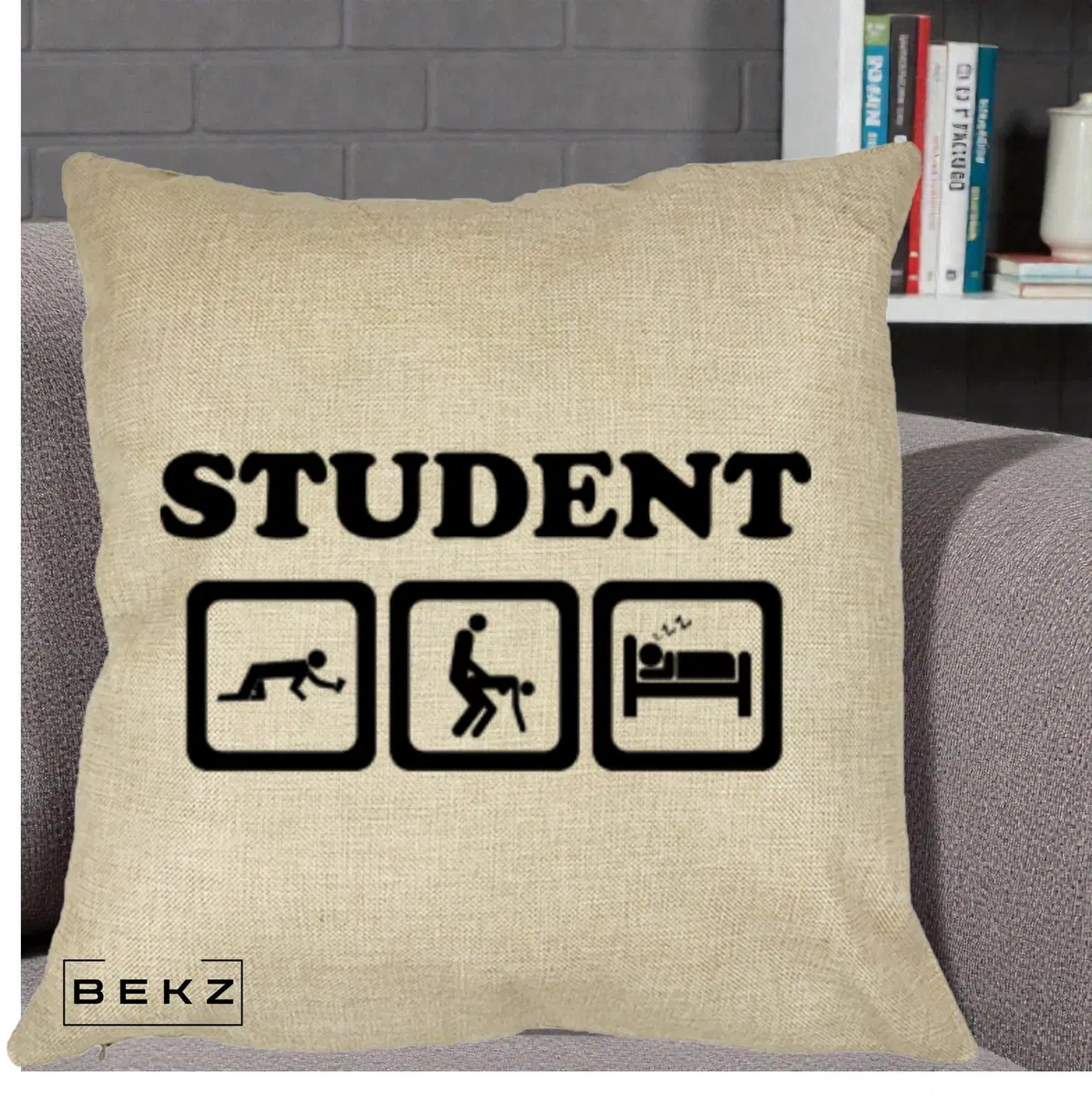 Perna Decorativa Student Life, 40x40 cm, Crem, Husa Detasabila, Perna, BEKZ®