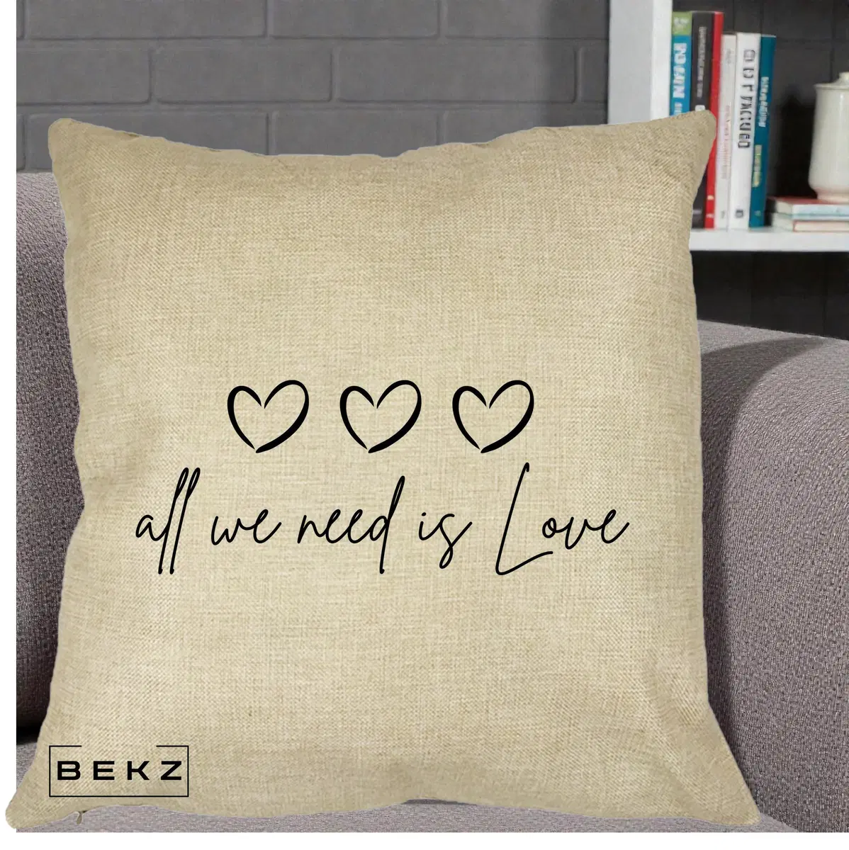 Perna Decorativa All We Need Is Love, 40x40 cm, Crem, Husa Detasabila, Perna, BEKZ®