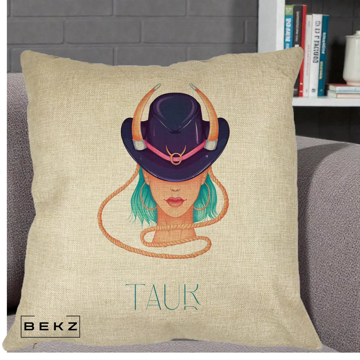 Perna Decorativa Zodie Taur, 40x40 cm, Crem, Husa Detasabila, Perna, BEKZ®