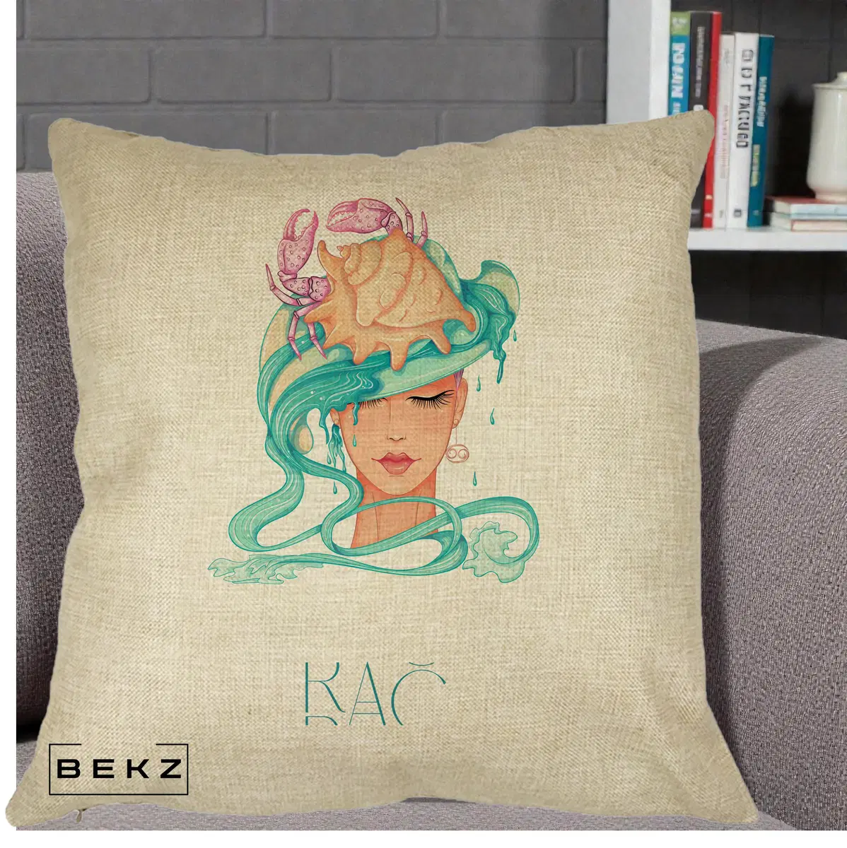 Perna Decorativa Zodie Rac, 40x40 cm, Crem, Husa Detasabila, Perna, BEKZ®