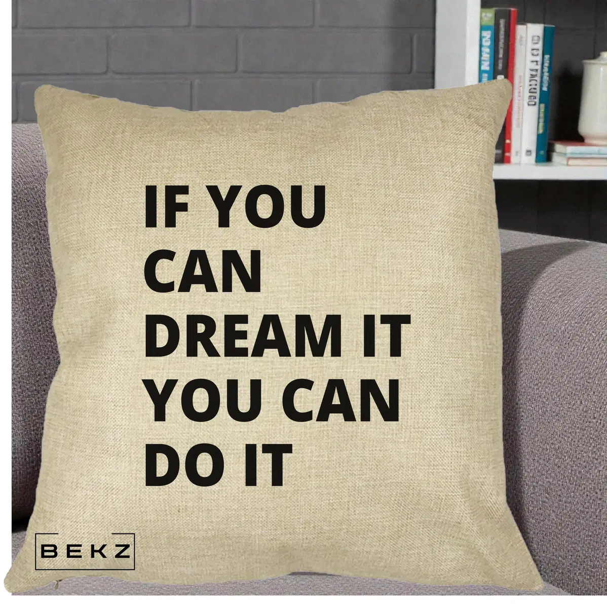 Perna Decorativa If You Can Dream It, 40x40 cm, Crem, Husa Detasabila, Perna, BEKZ®
