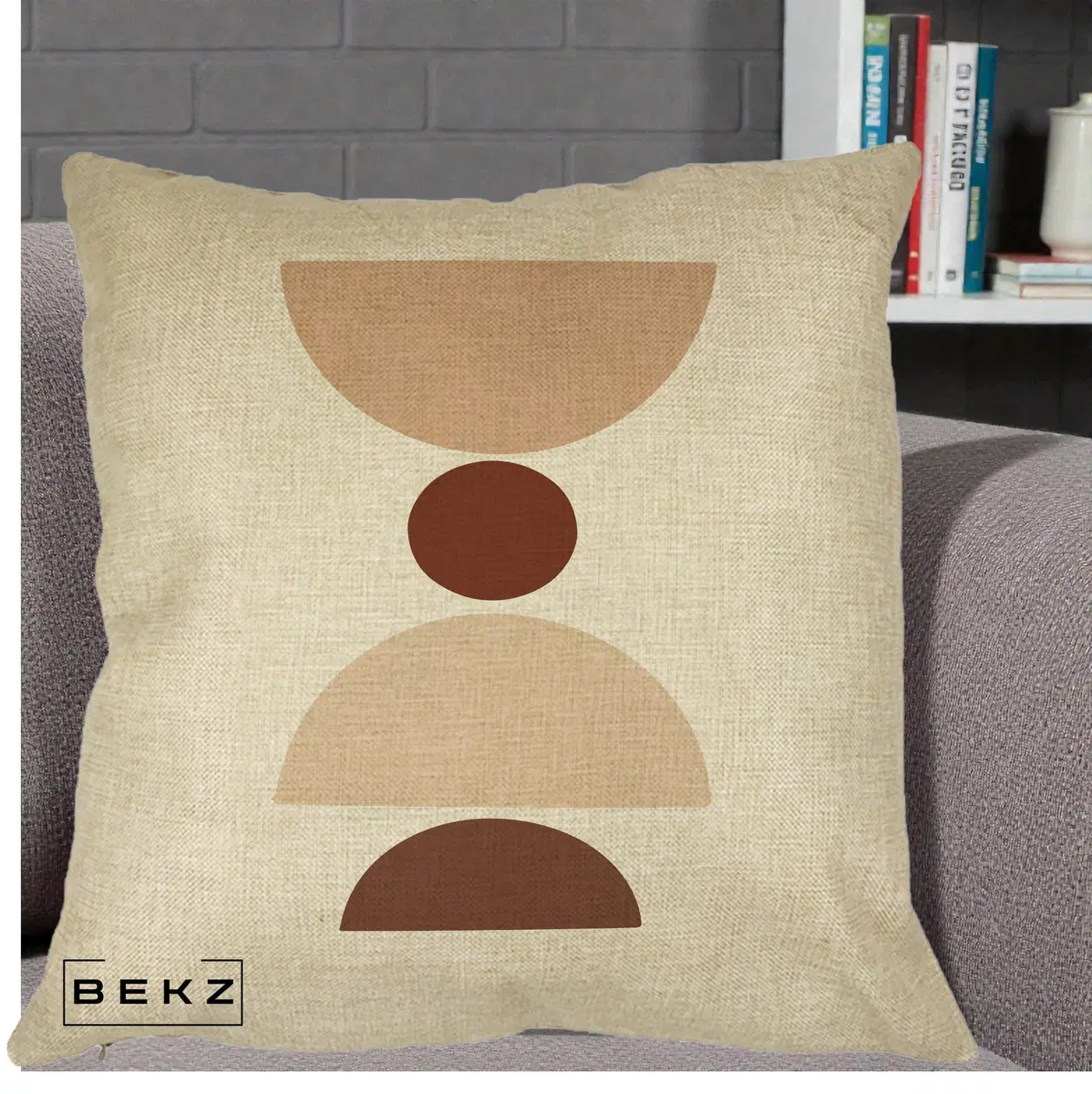 Perna Decorativa Geometric Boho Cerc si Boluri, 40x40 cm, Crem, Husa Detasabila, Perna, BEKZ®