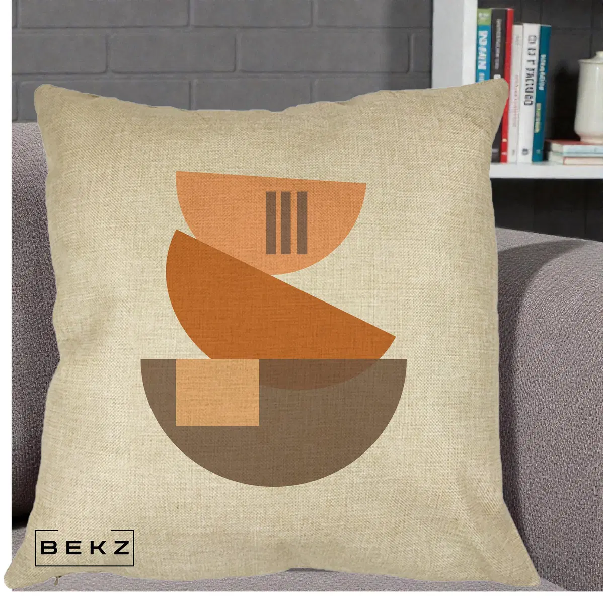 Perna Decorativa Geometric Bauhaus Boluri Portocaliu, 40x40 cm, Crem, Husa Detasabila, Perna, BEKZ®